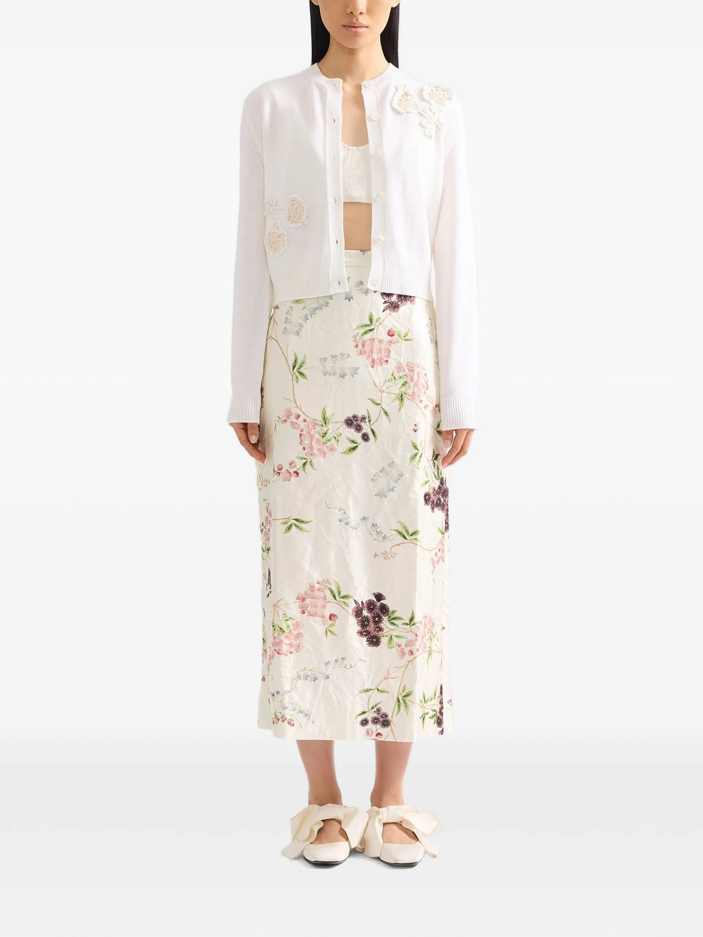 textured floral midi skirt