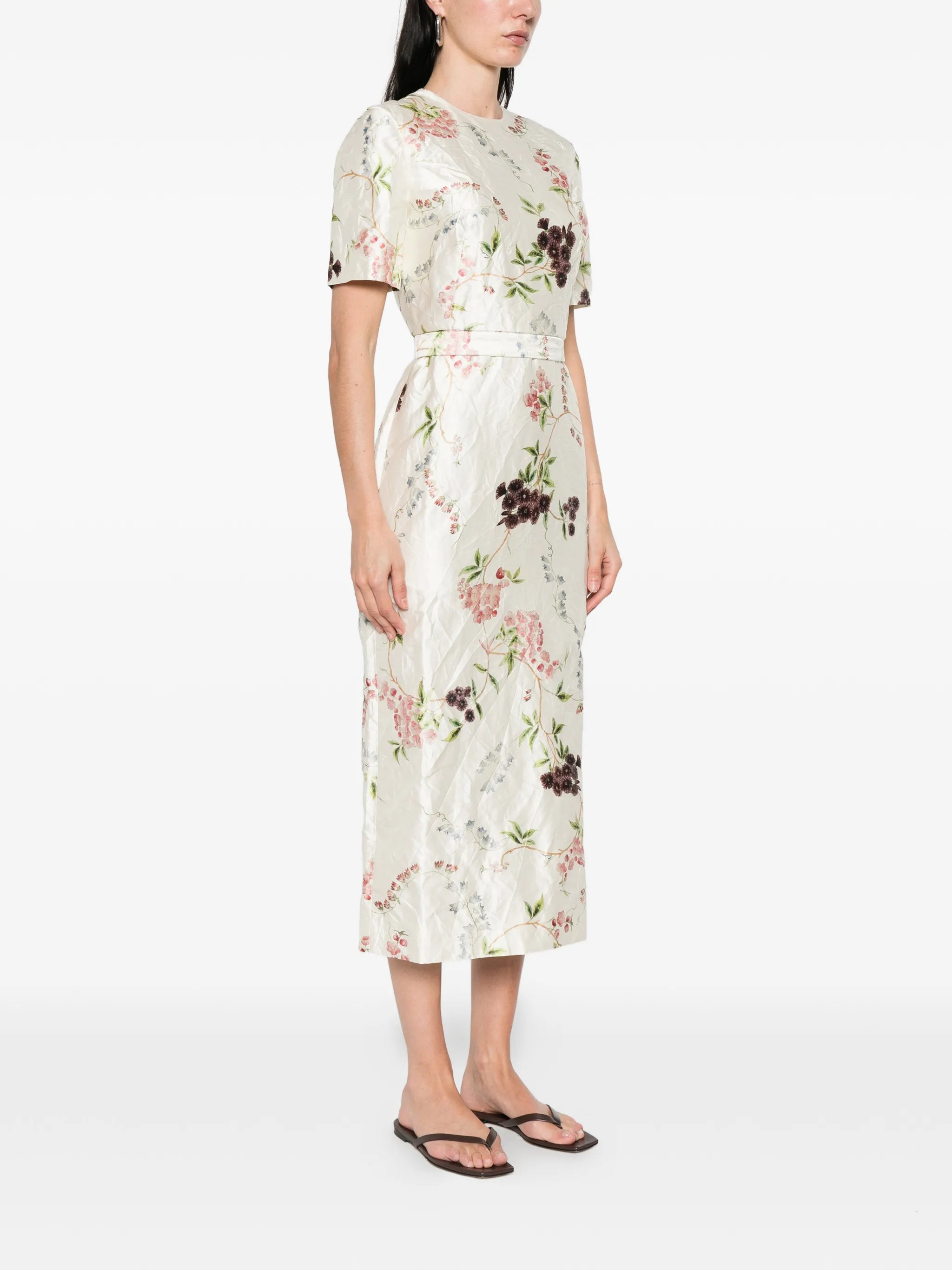 floral print textured midi dress