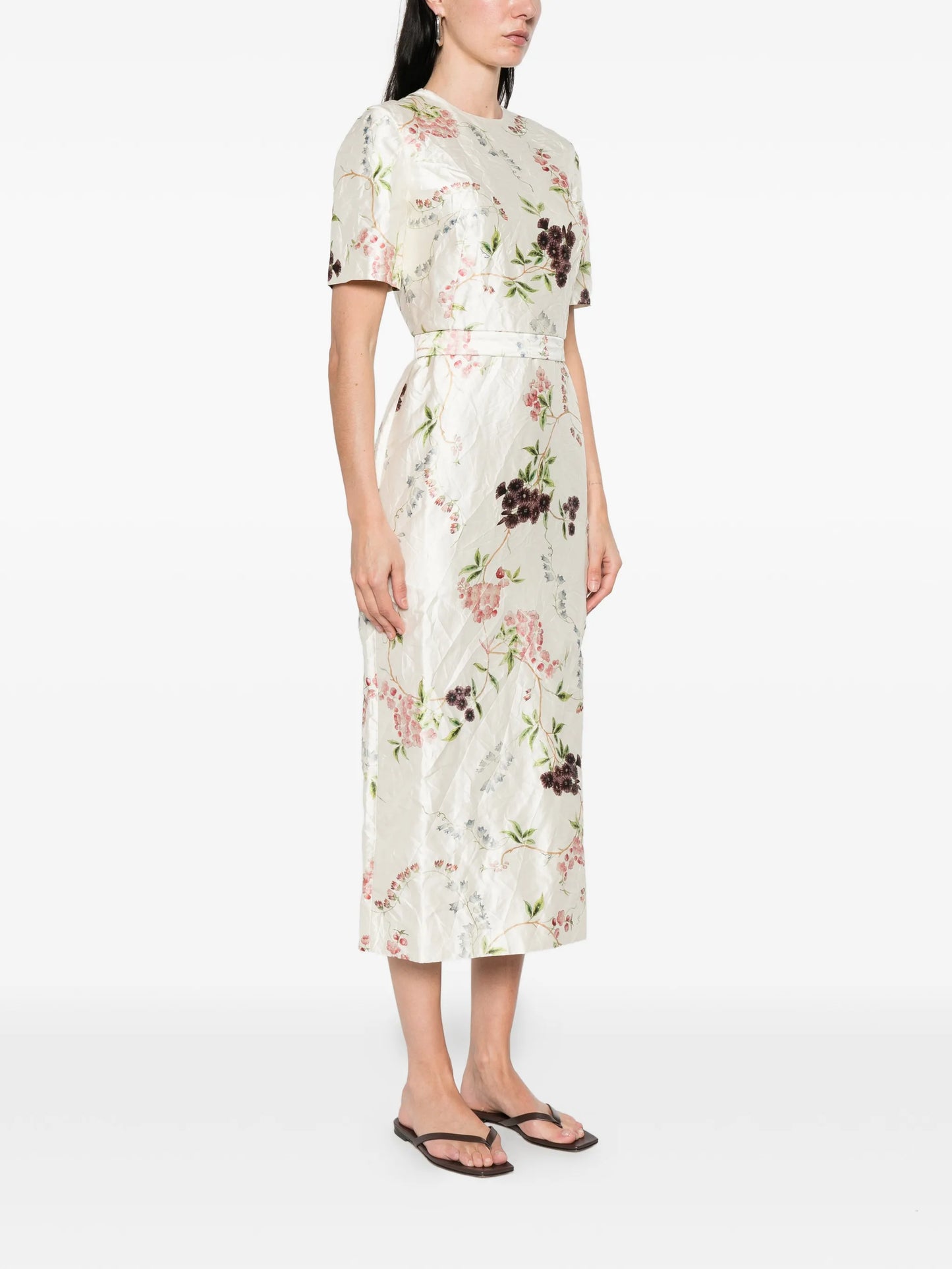 floral print textured midi dress