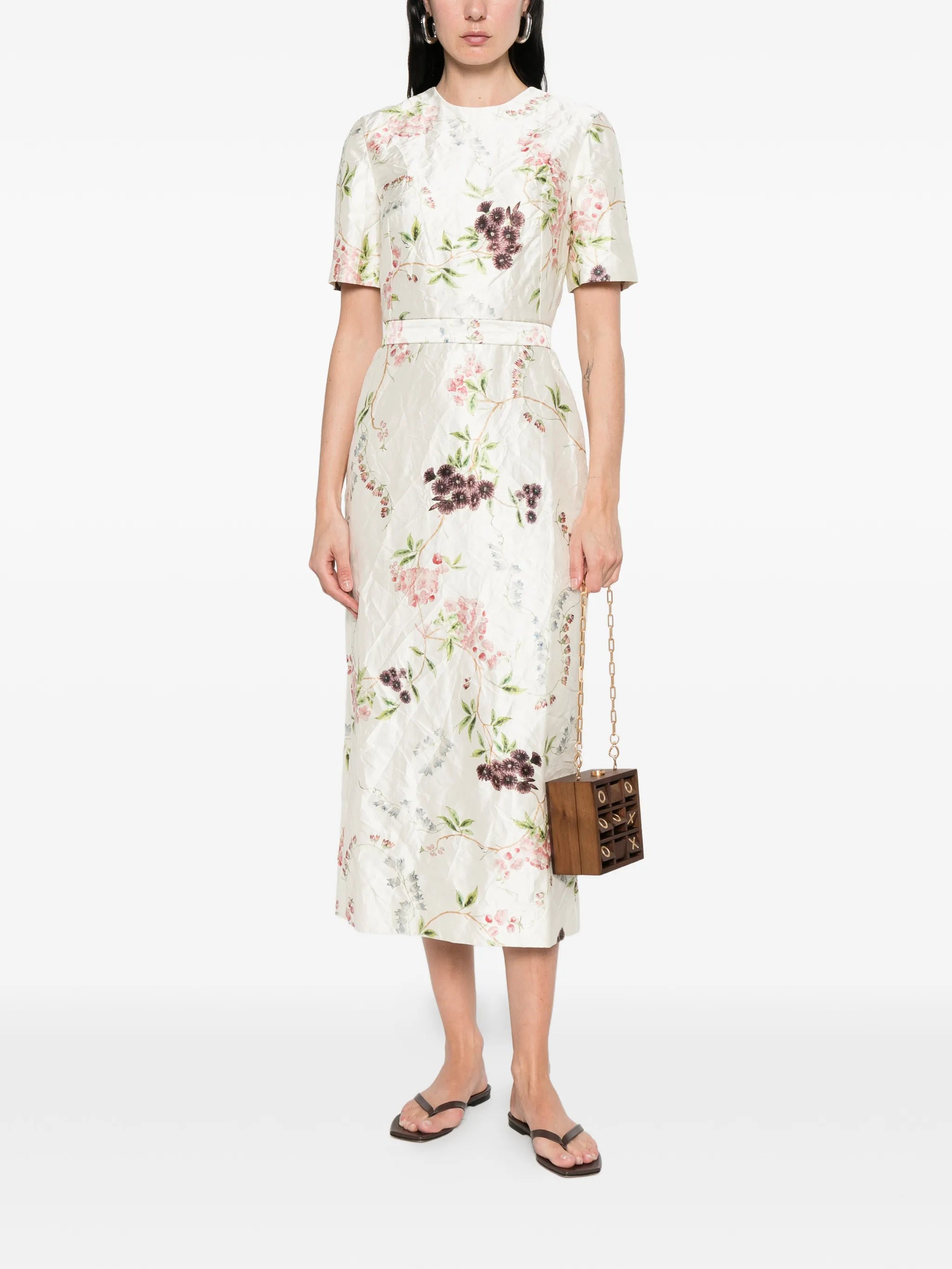 floral print textured midi dress