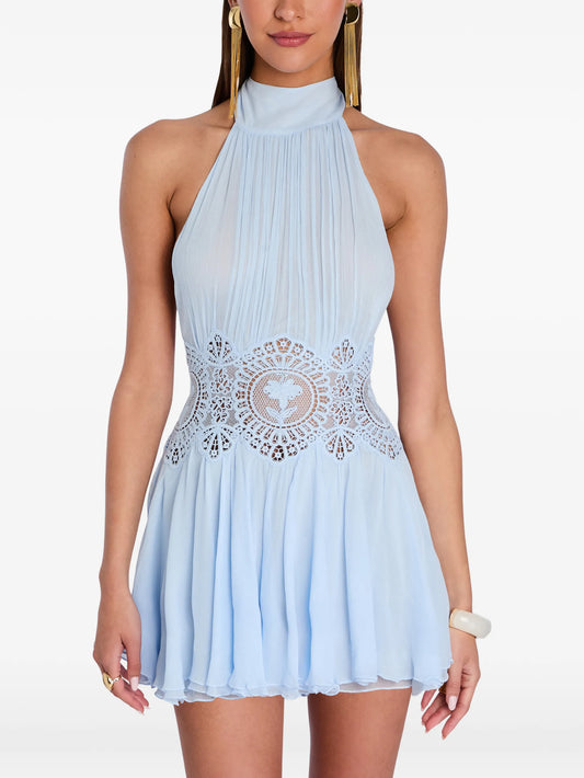 Nirvanna lace-panel pleated mini dress