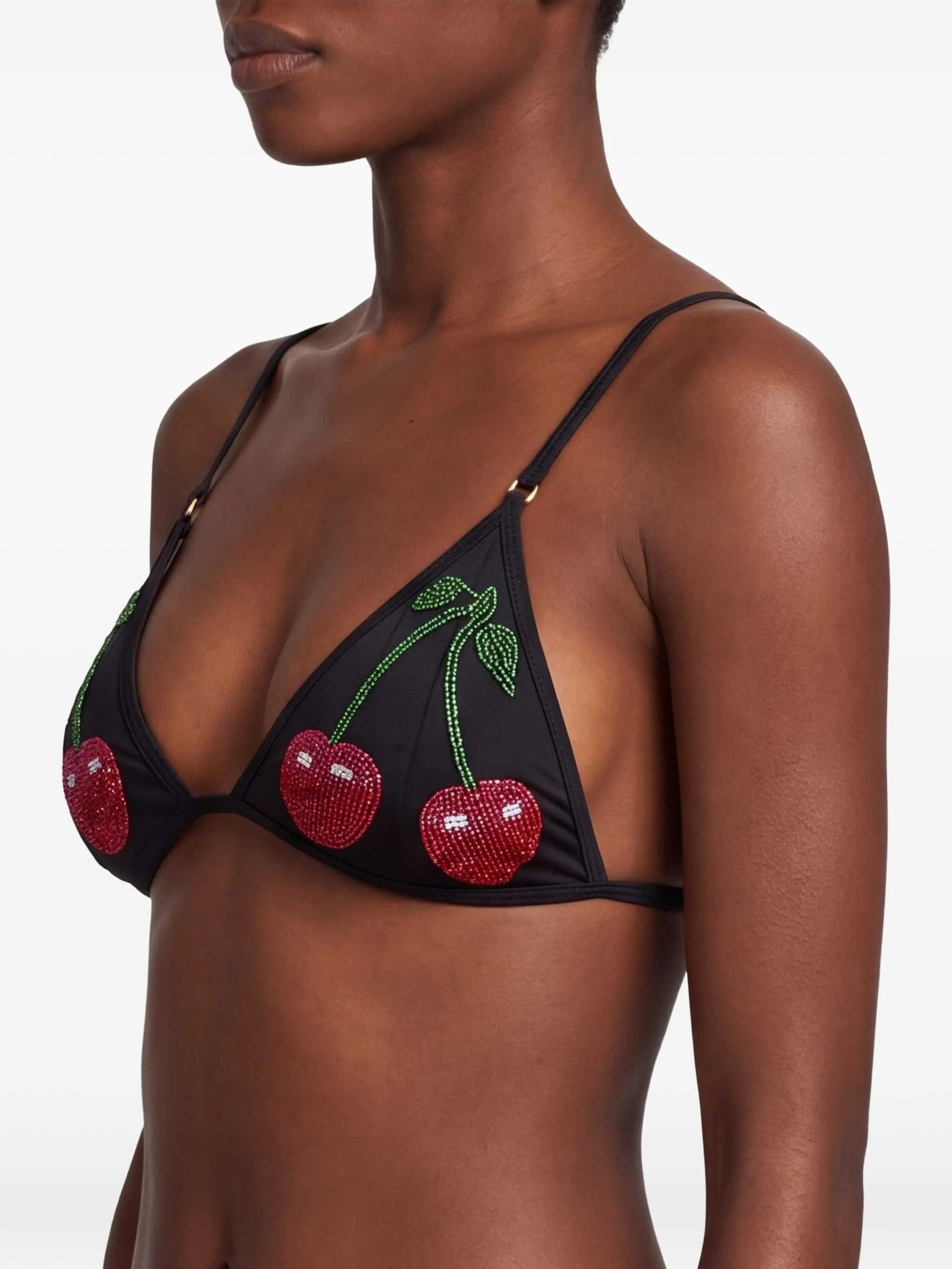La Cerise bead-embellished bikini top