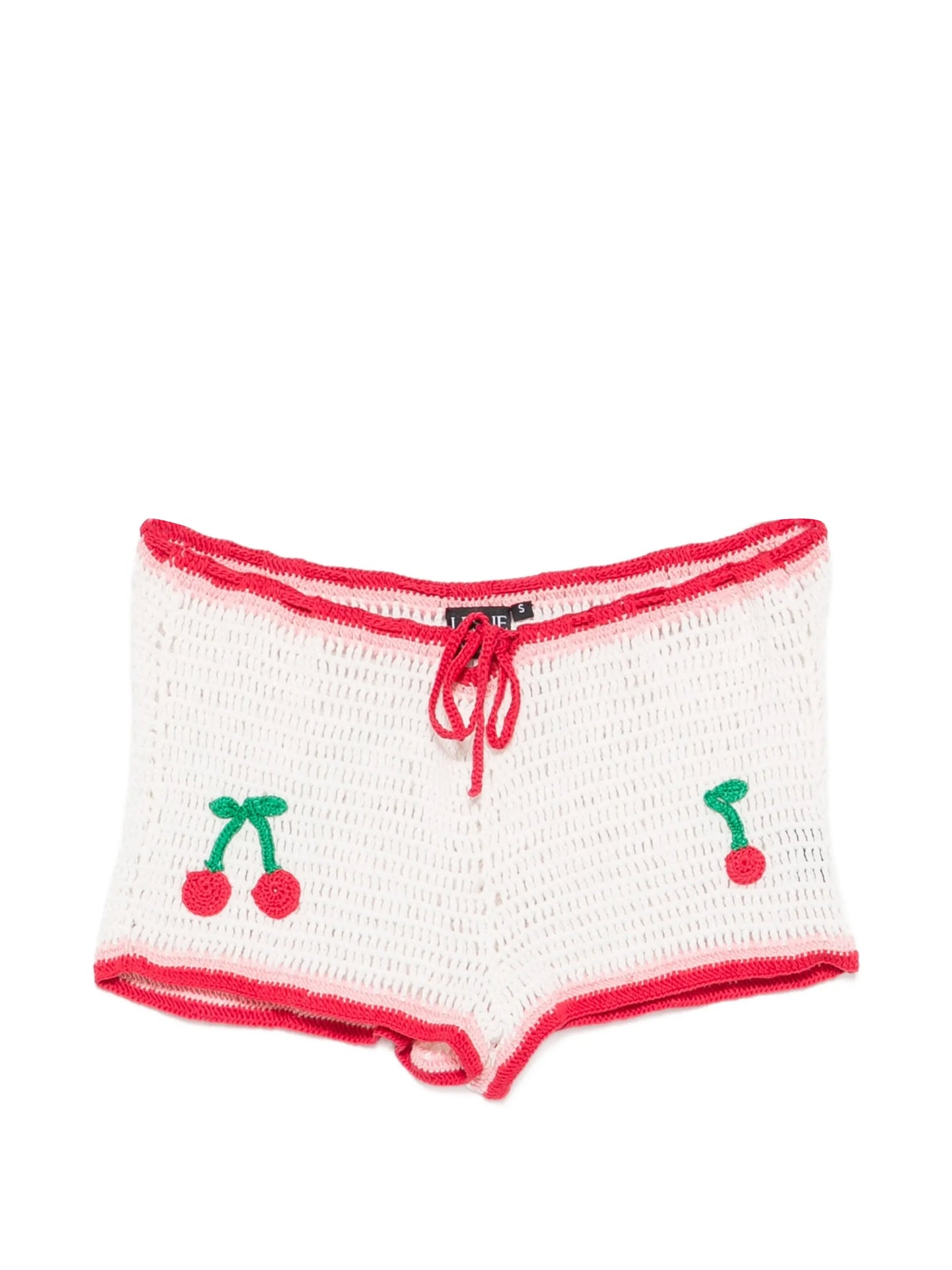 cherry-appliqué crochet shorts