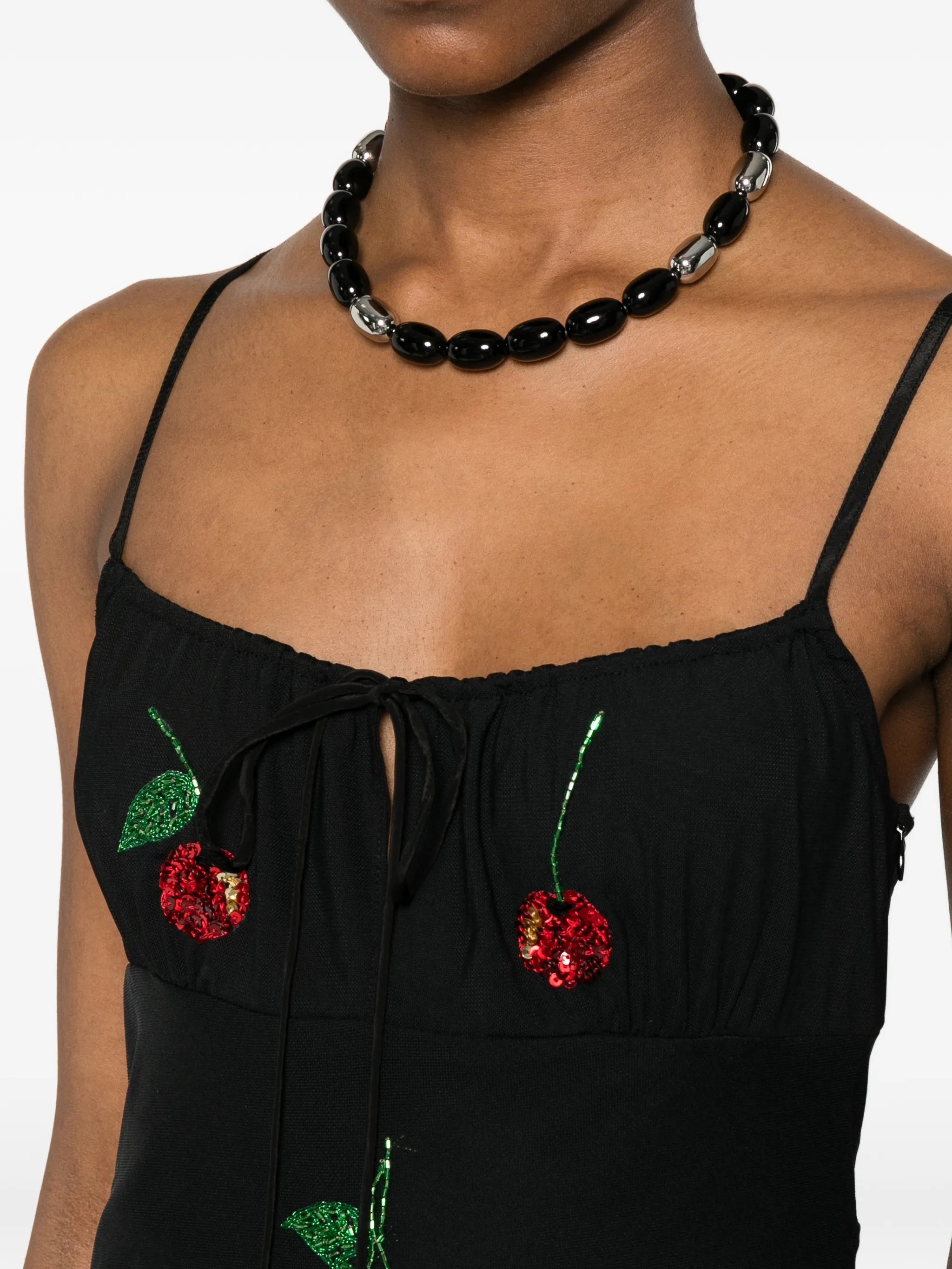 sequin-embellished cherry-motif mini dress