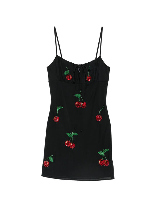 sequin-embellished cherry-motif mini dress