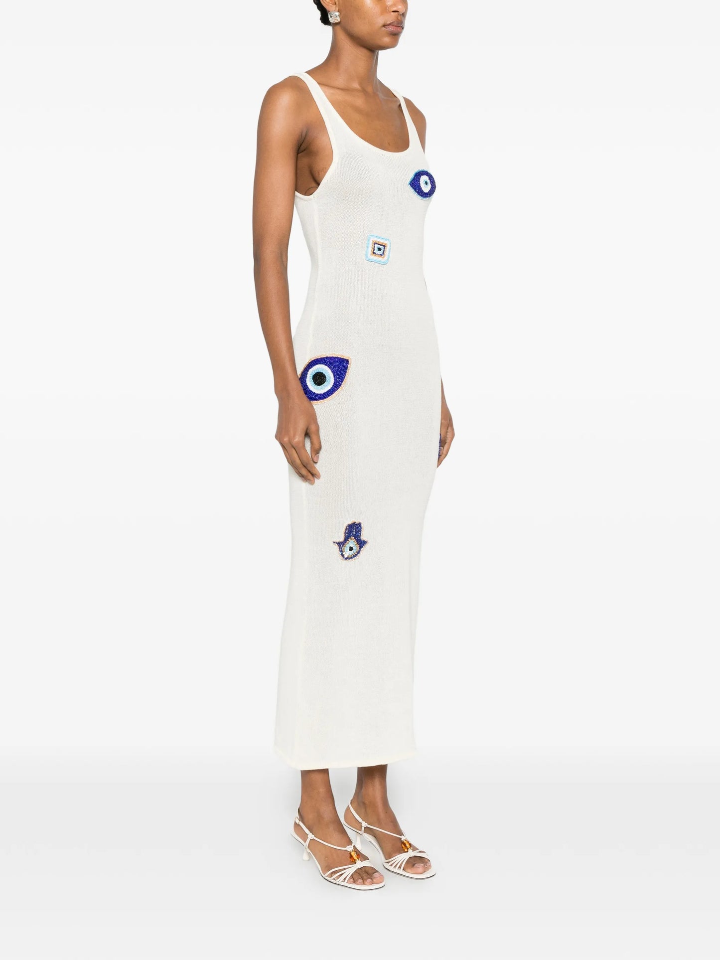 bead-embellished knit midi dress