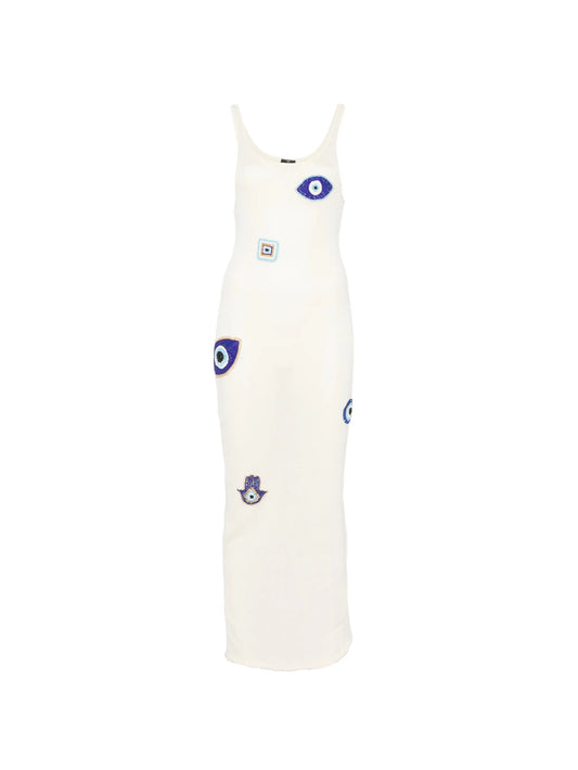 bead-embellished knit midi dress