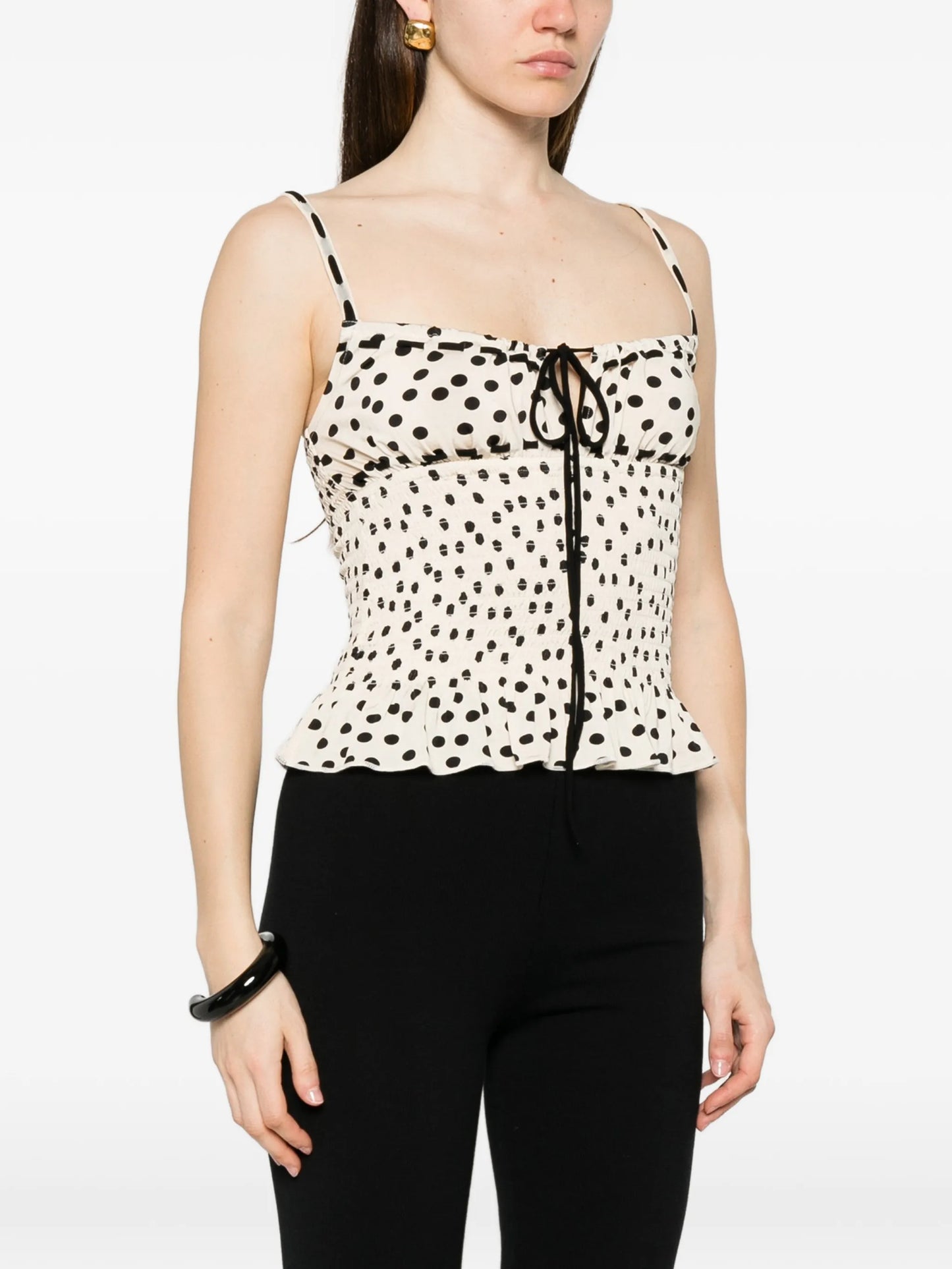 polka-dot shirred top