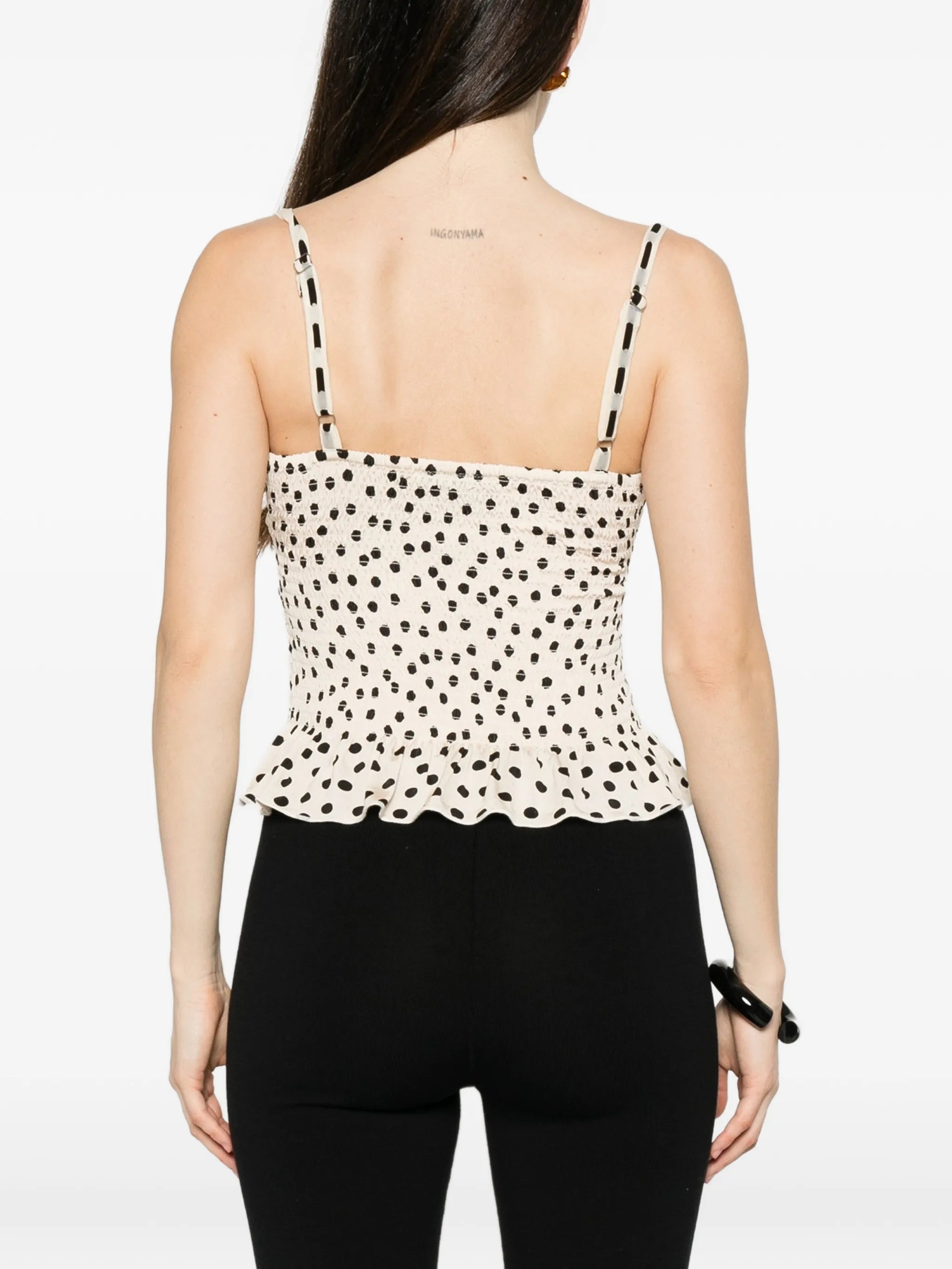polka-dot shirred top