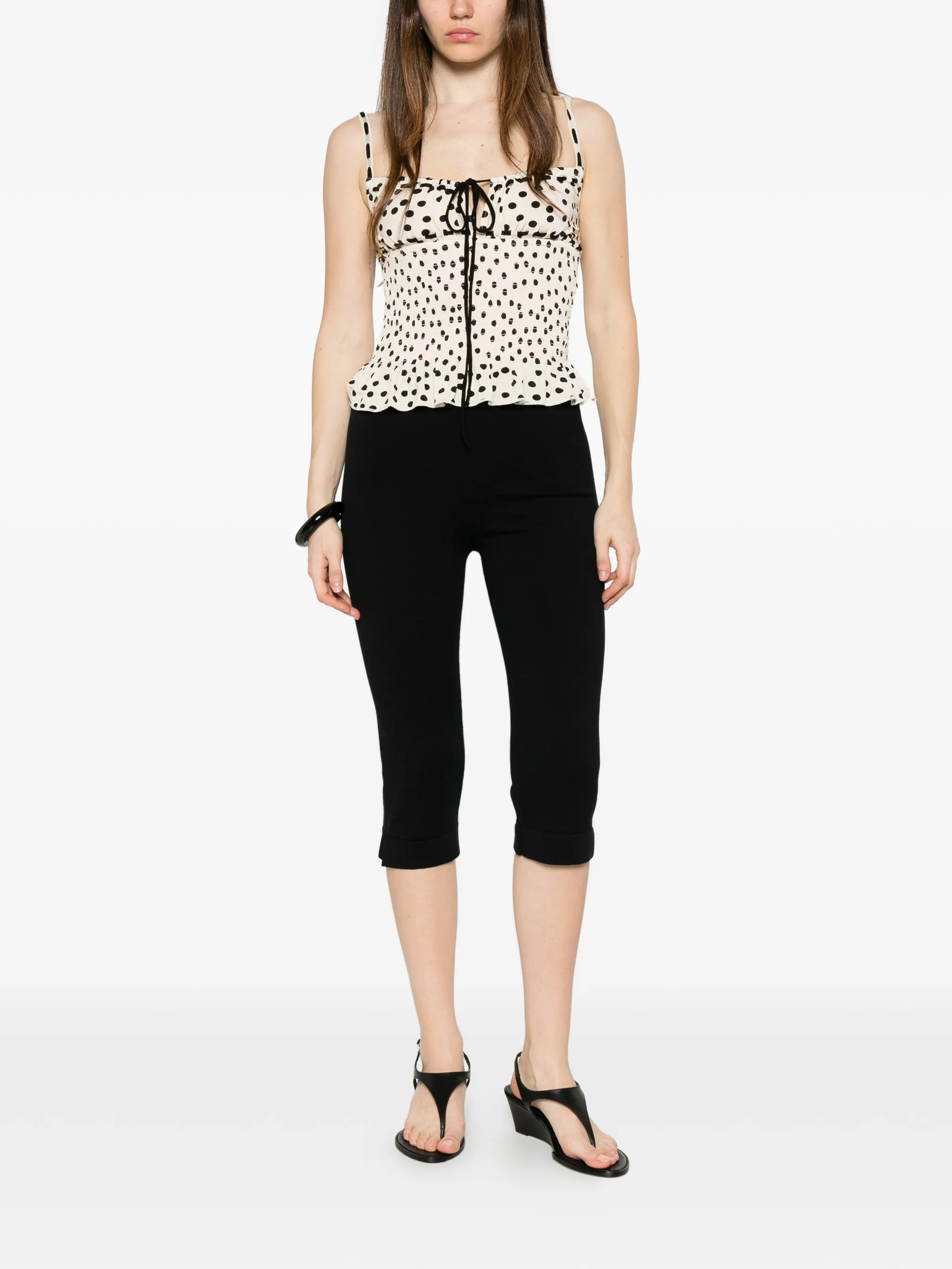 polka-dot shirred top