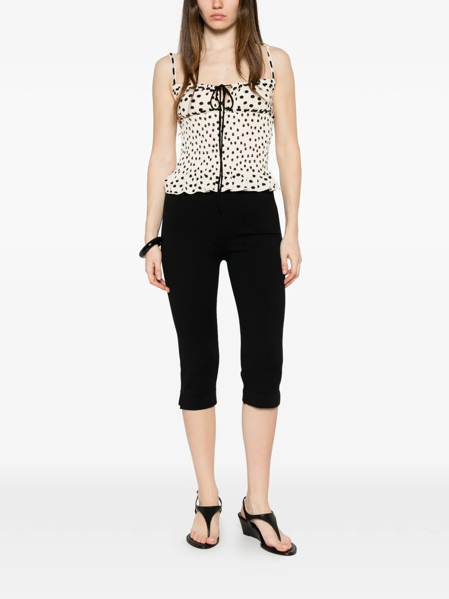 polka-dot shirred top