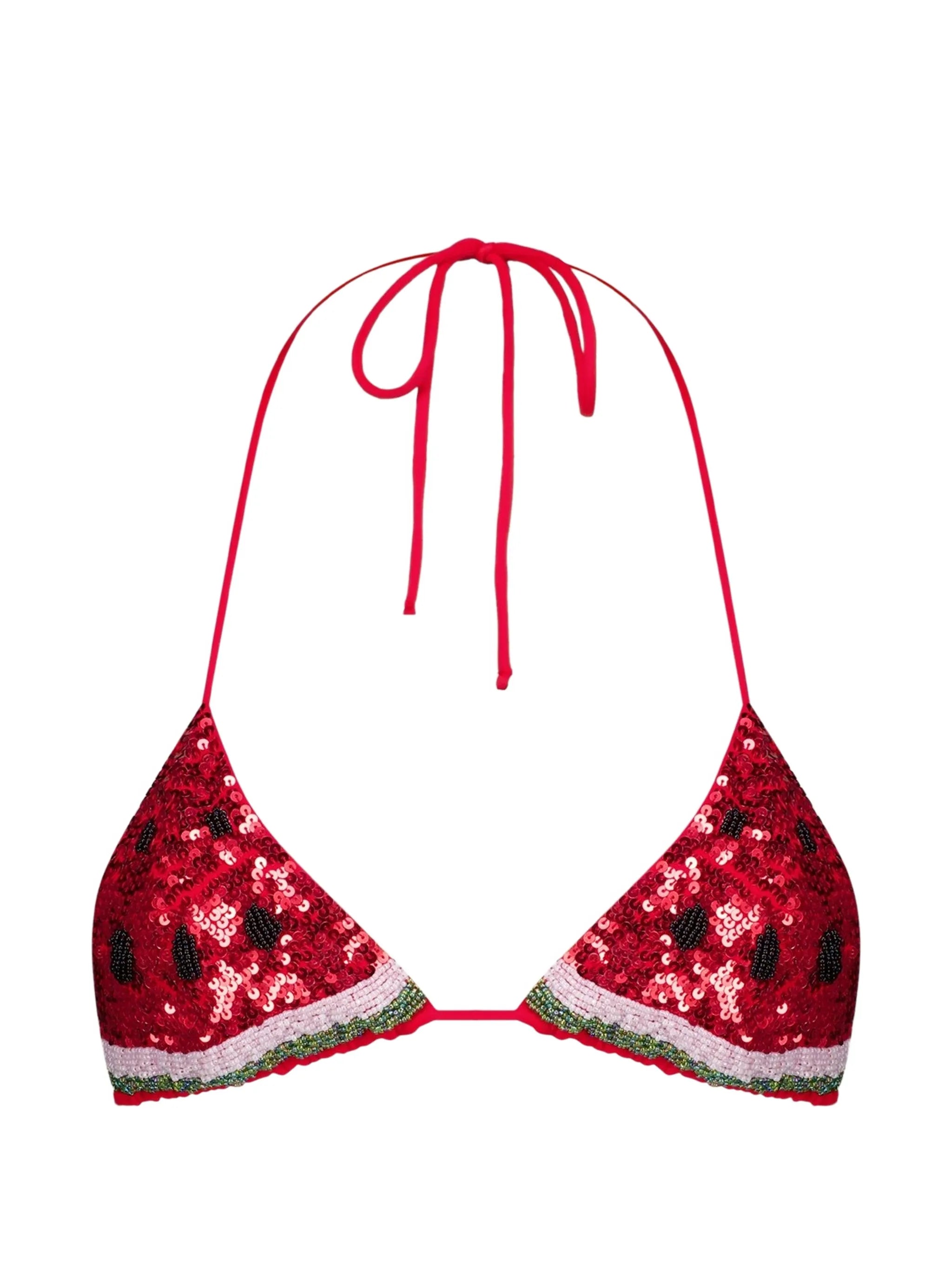 watermelon sequin-embellished bikini top