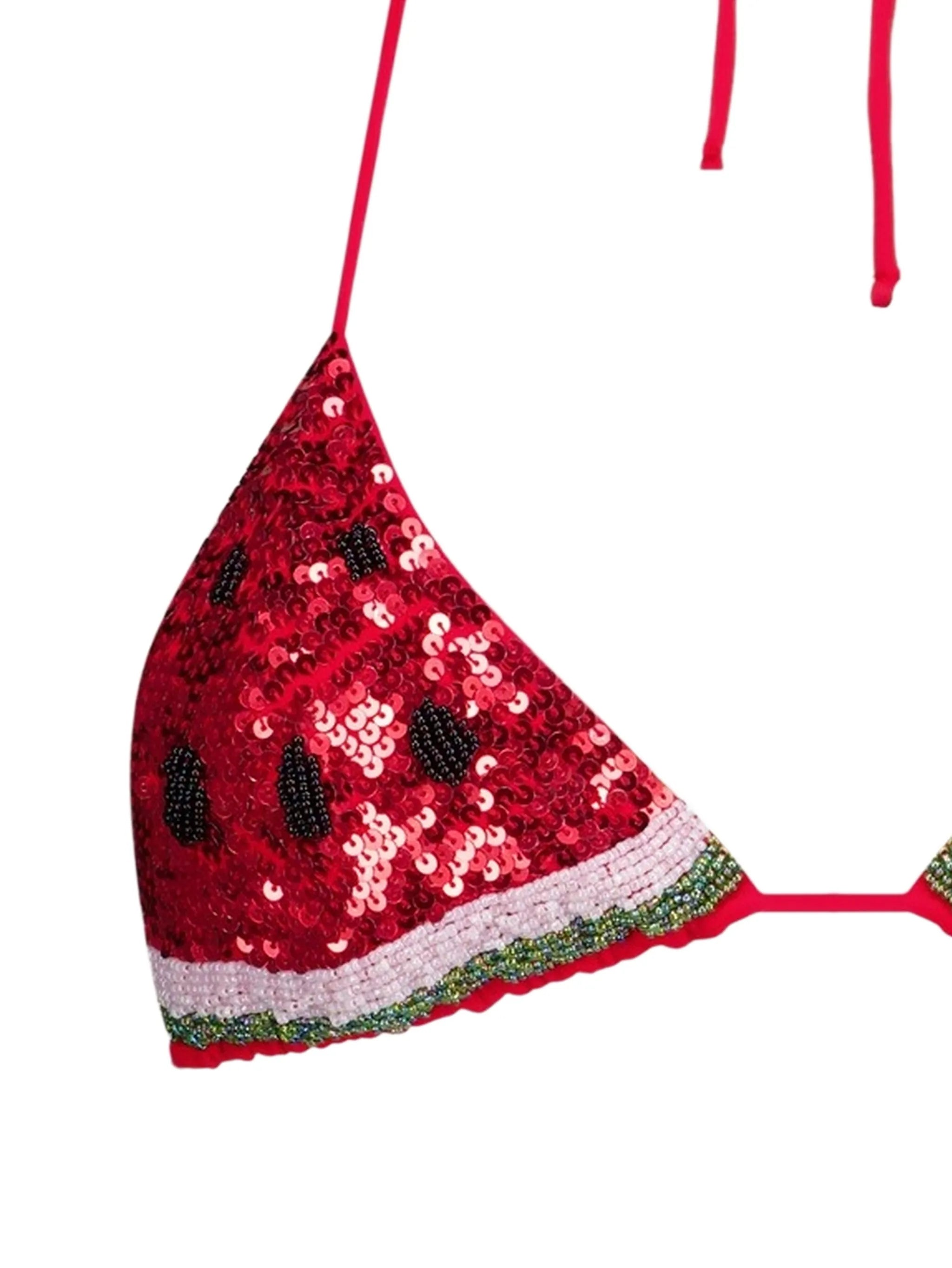 watermelon sequin-embellished bikini top