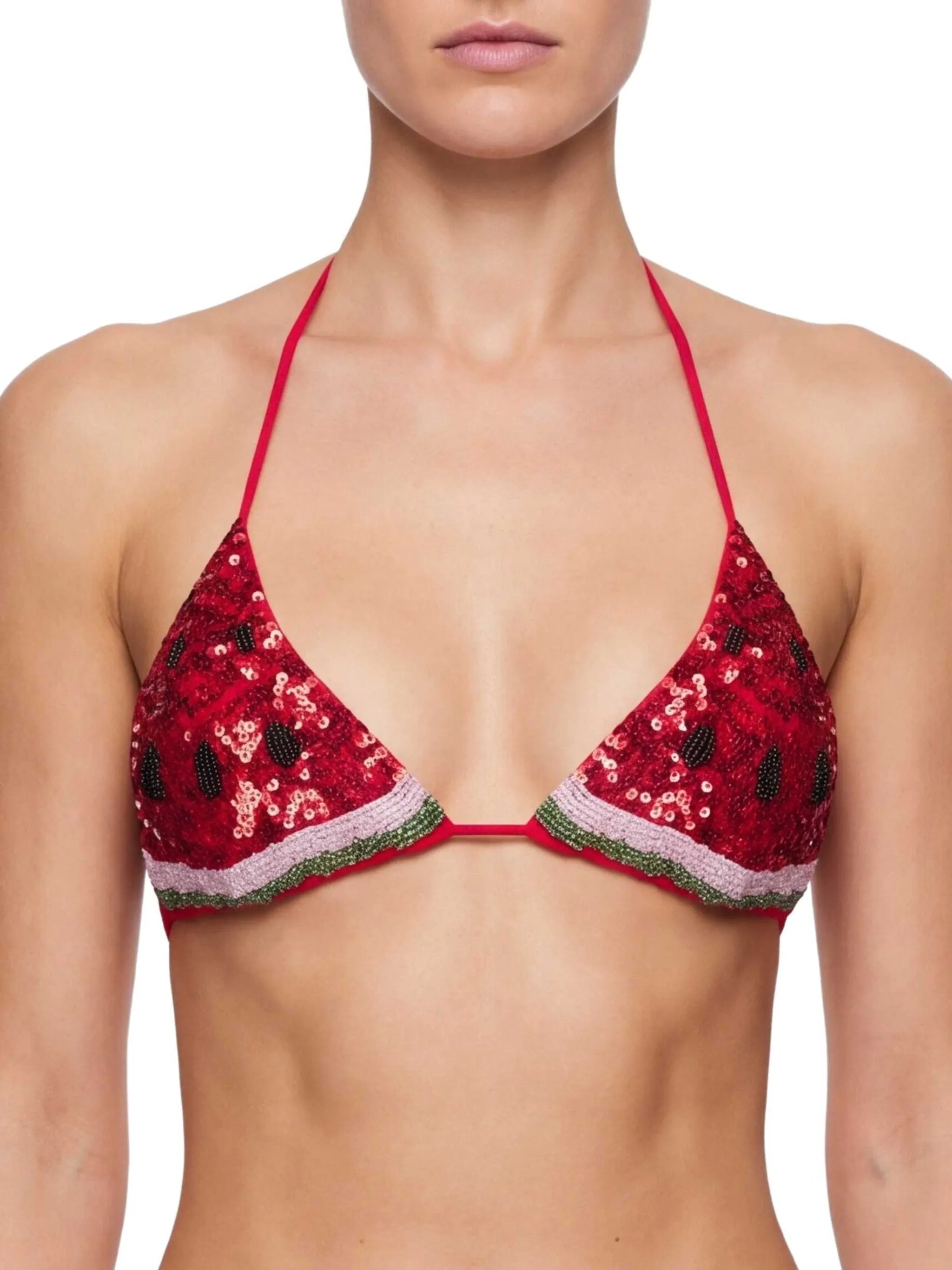 watermelon sequin-embellished bikini top