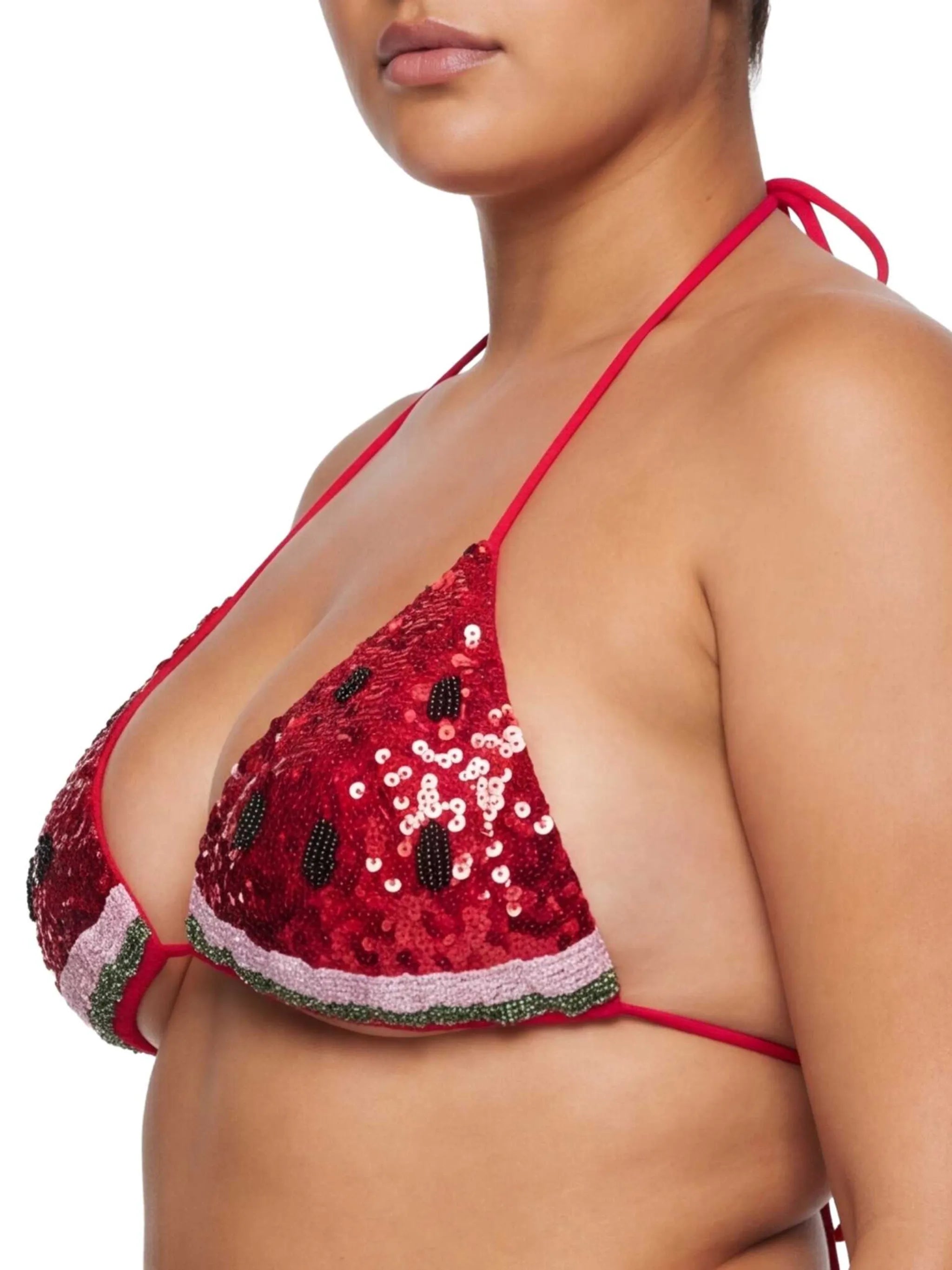 watermelon sequin-embellished bikini top