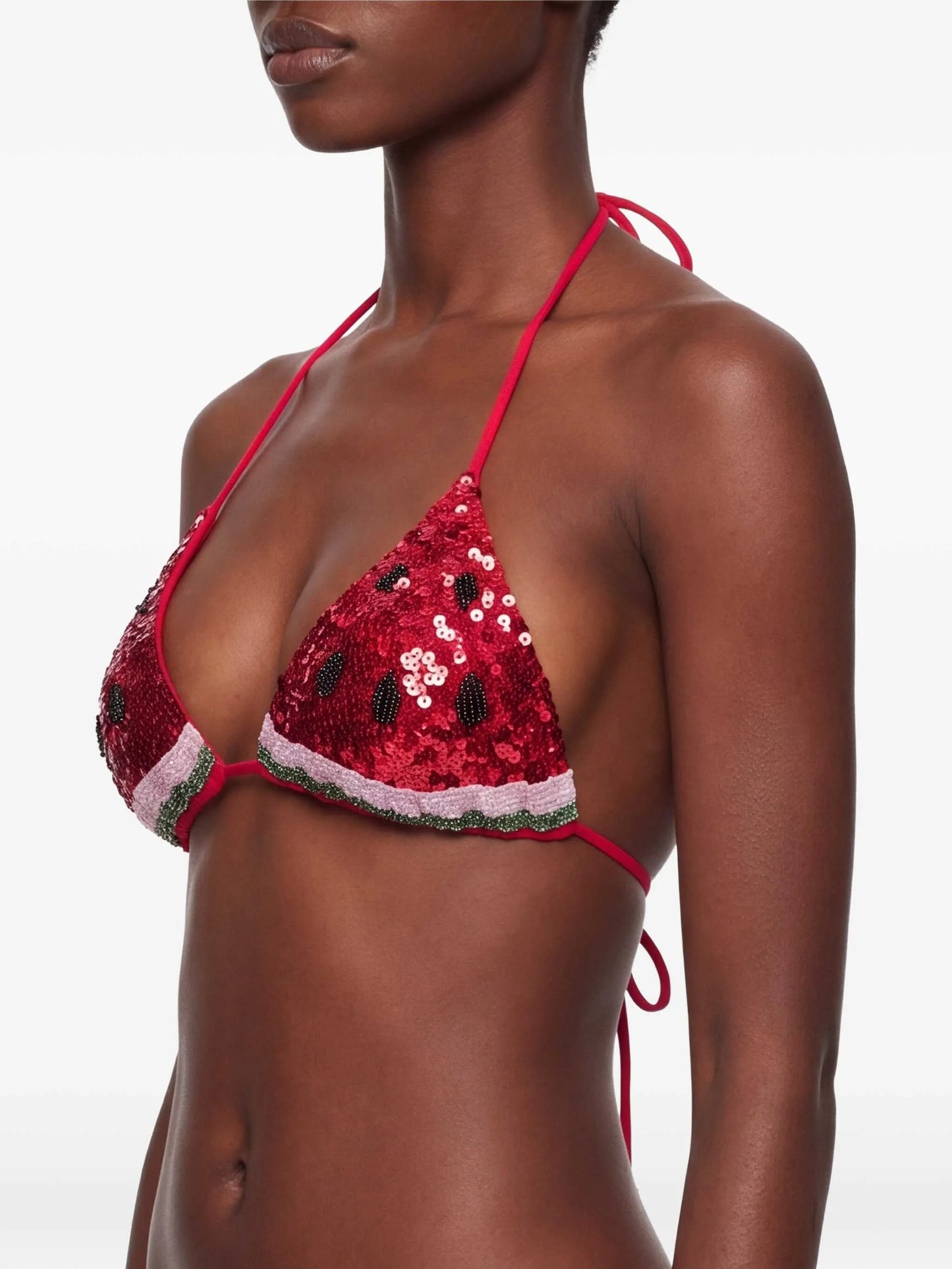 watermelon sequin-embellished bikini top