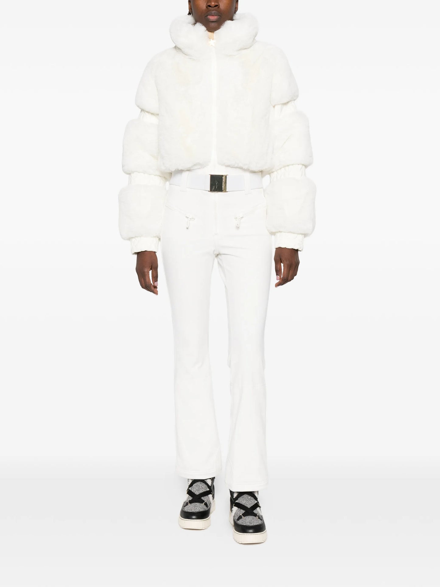 Lieke faux-fur belted ski suit