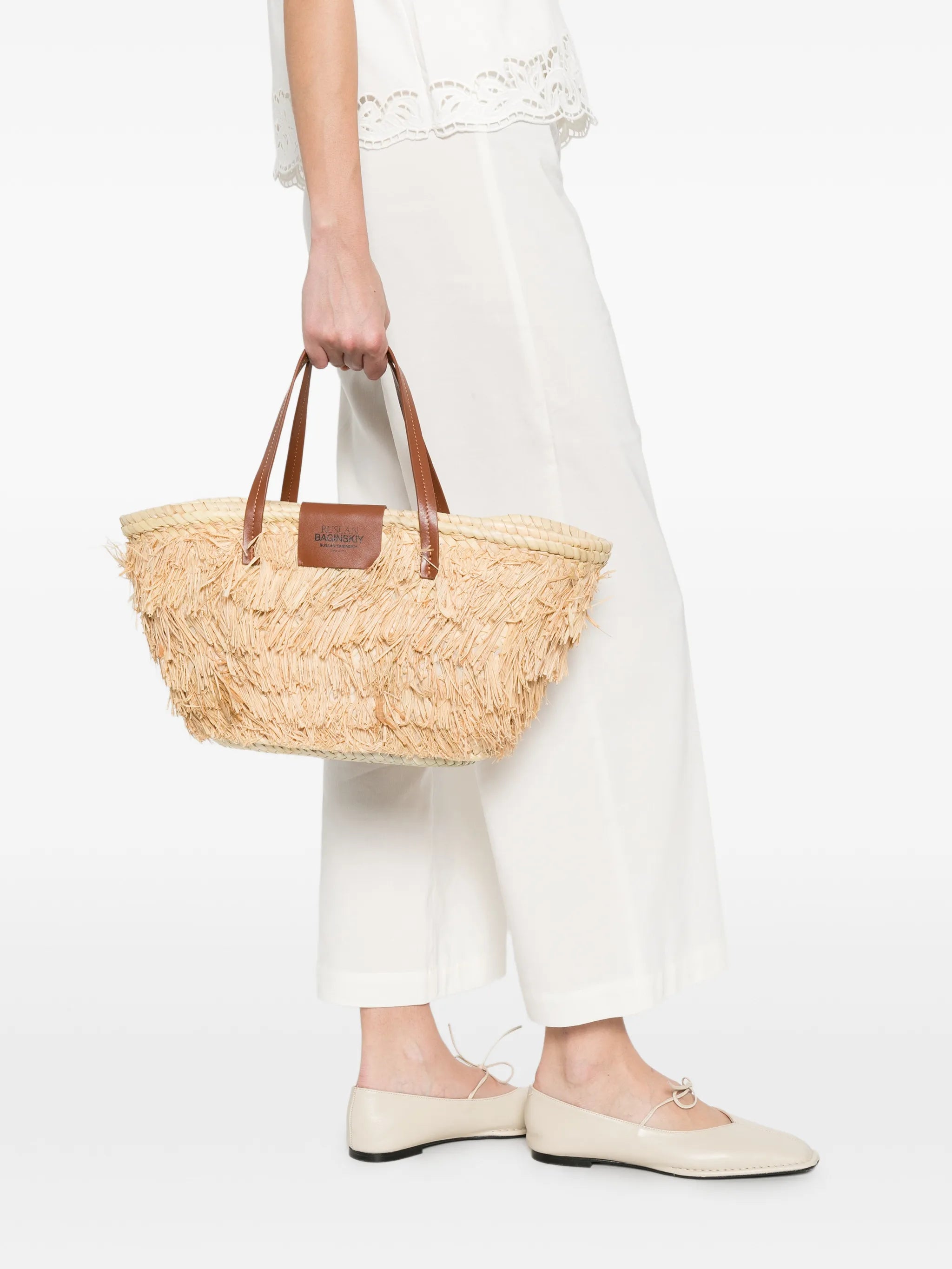 fringed top-handle tote bag