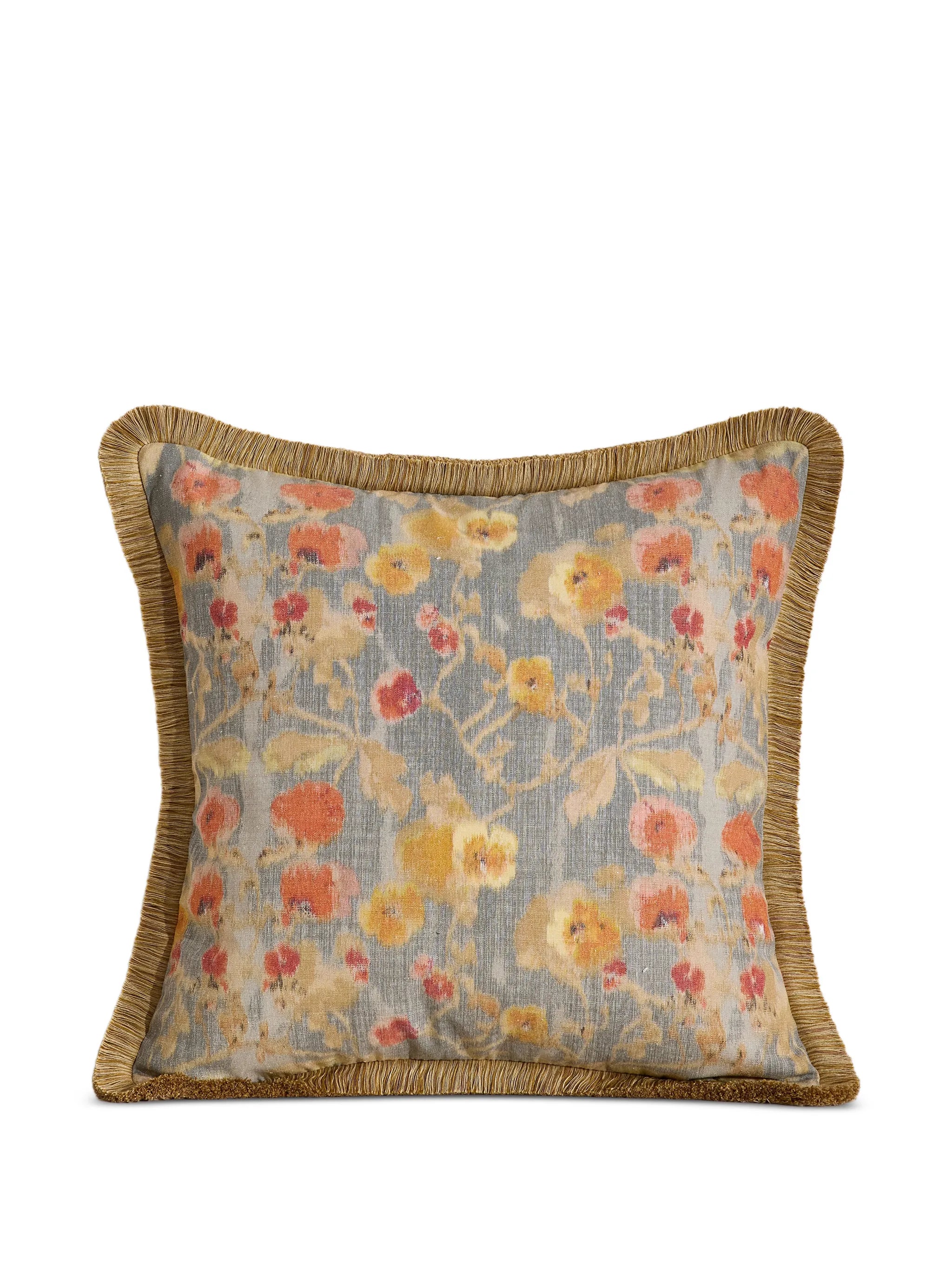 Halsey floral fringed cushion
