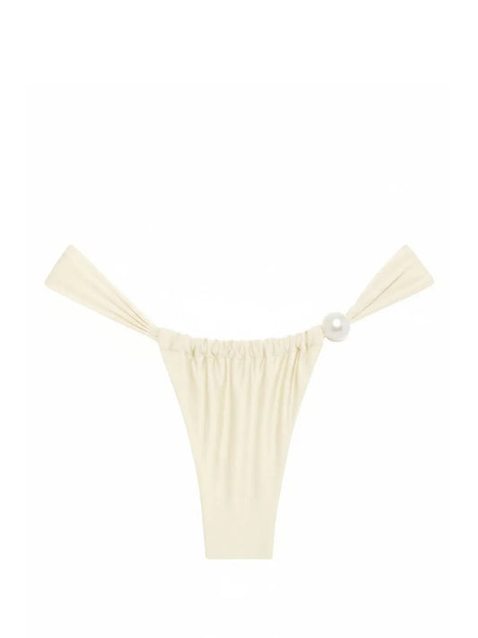 pearl-embellished gathered bikini bottoms