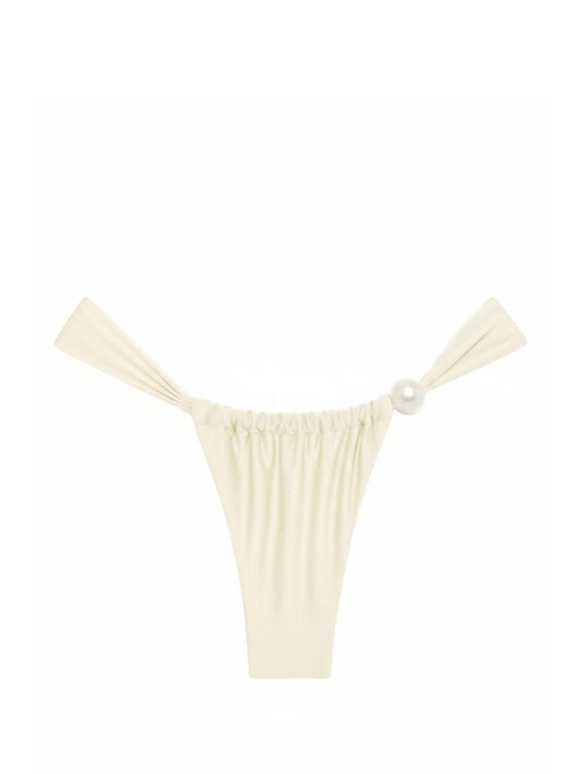 pearl-embellished gathered bikini bottoms