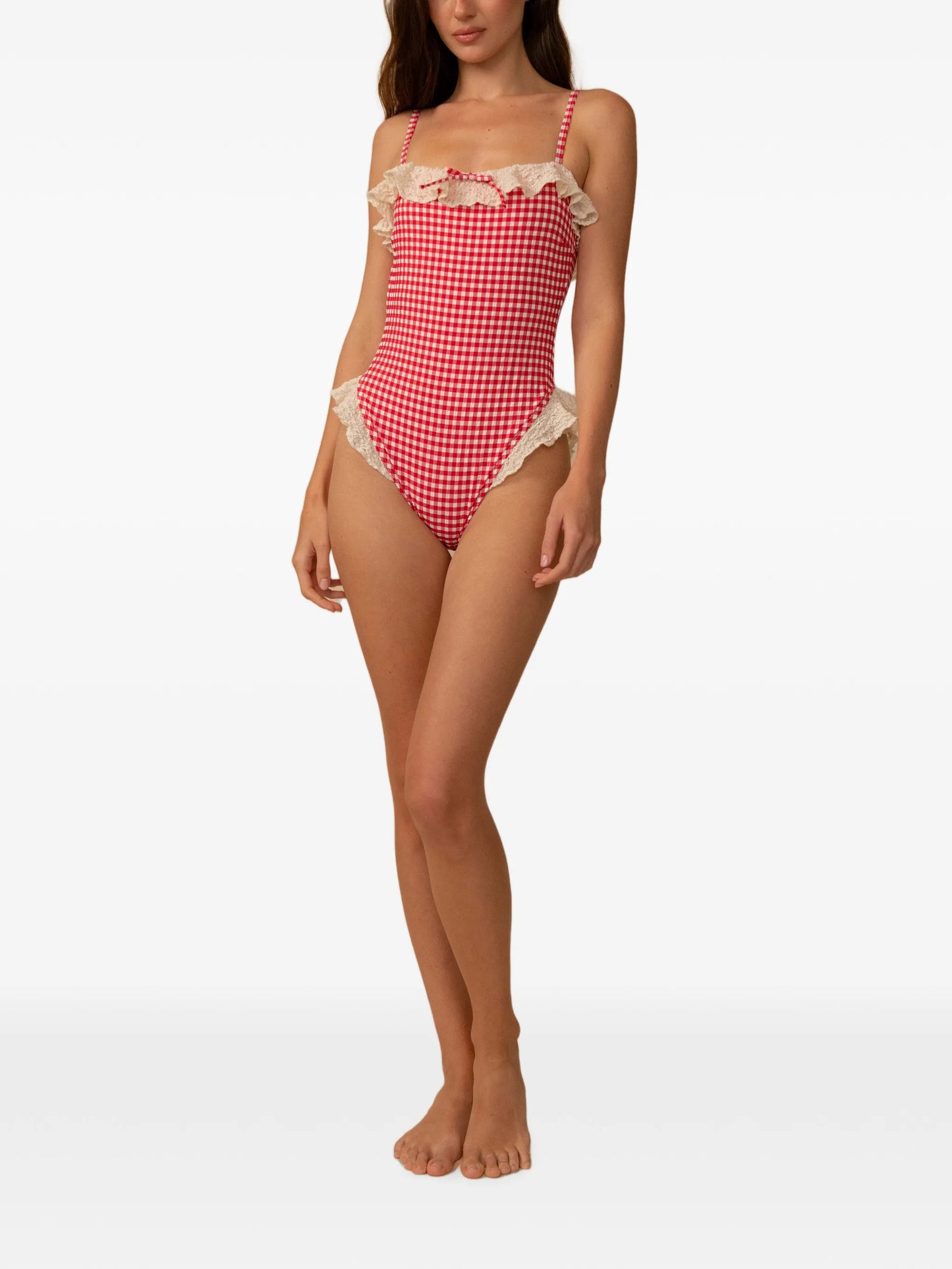 Jacelyn ruffled-trim gingham swimsuit