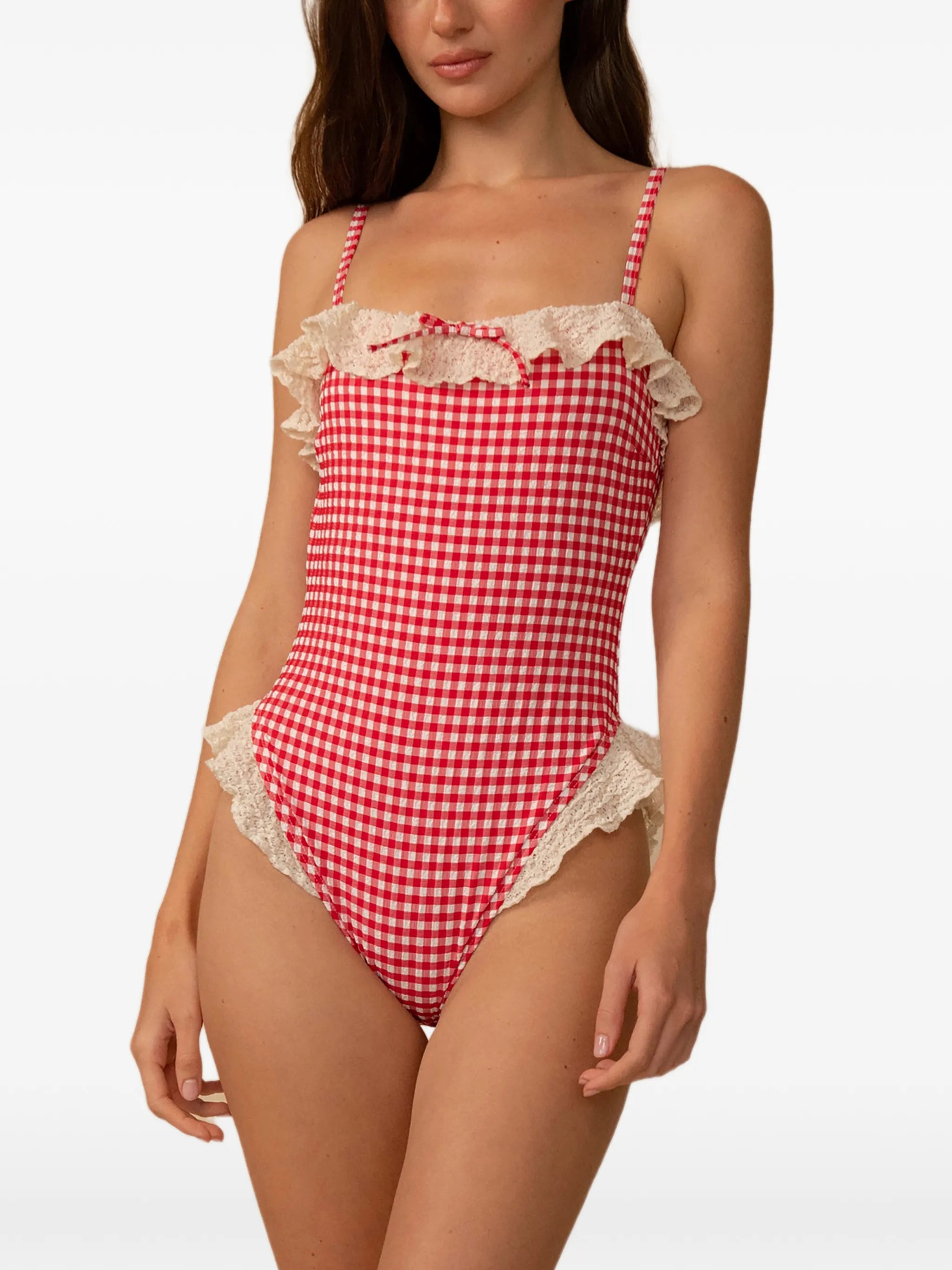 Jacelyn ruffled-trim gingham swimsuit