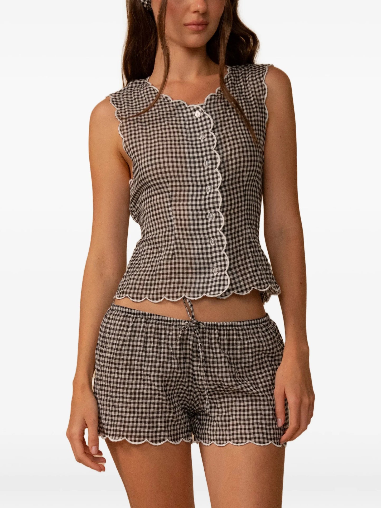 gingham scalloped blouse