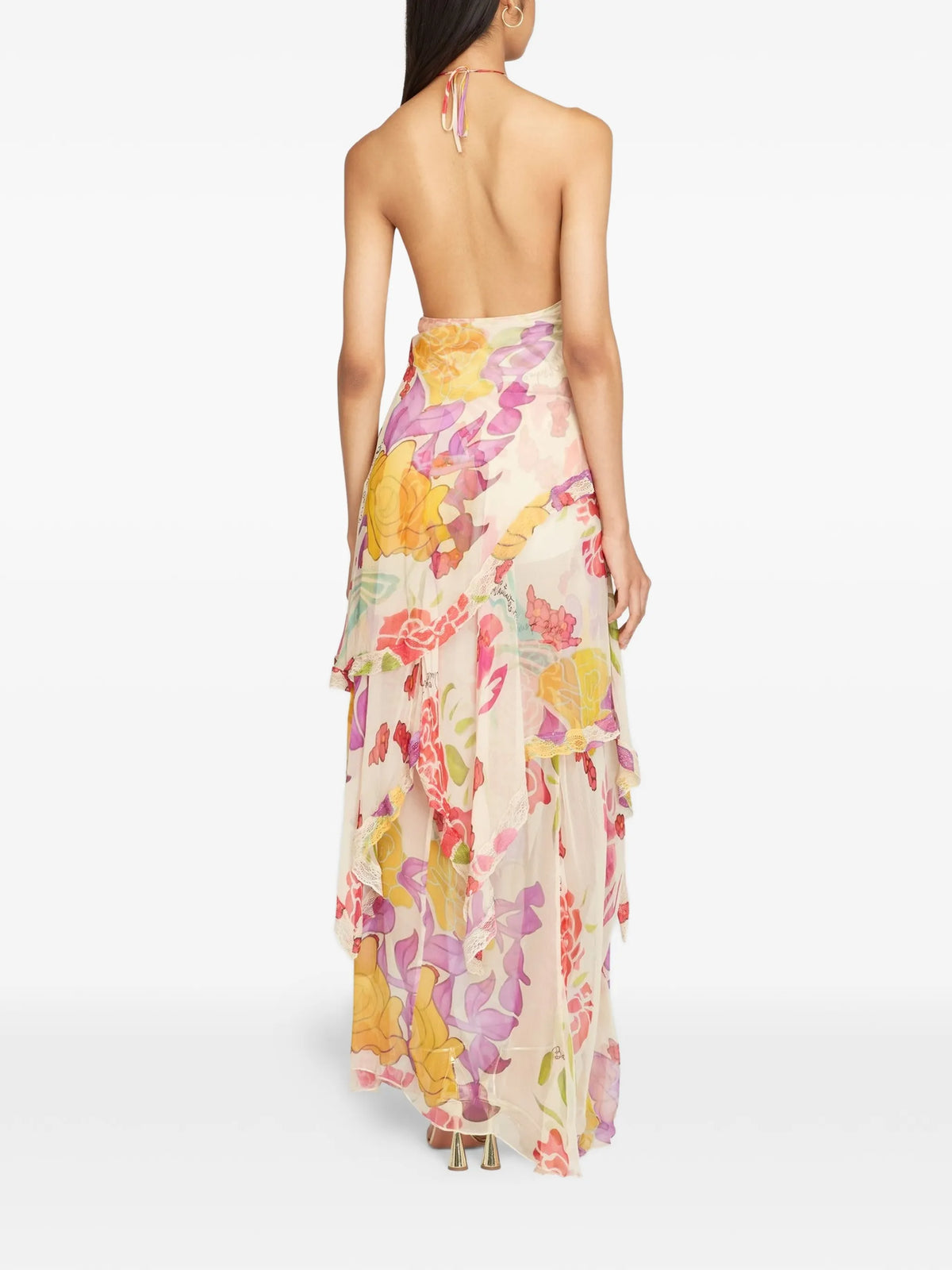 Flores silk chiffon long halter dress