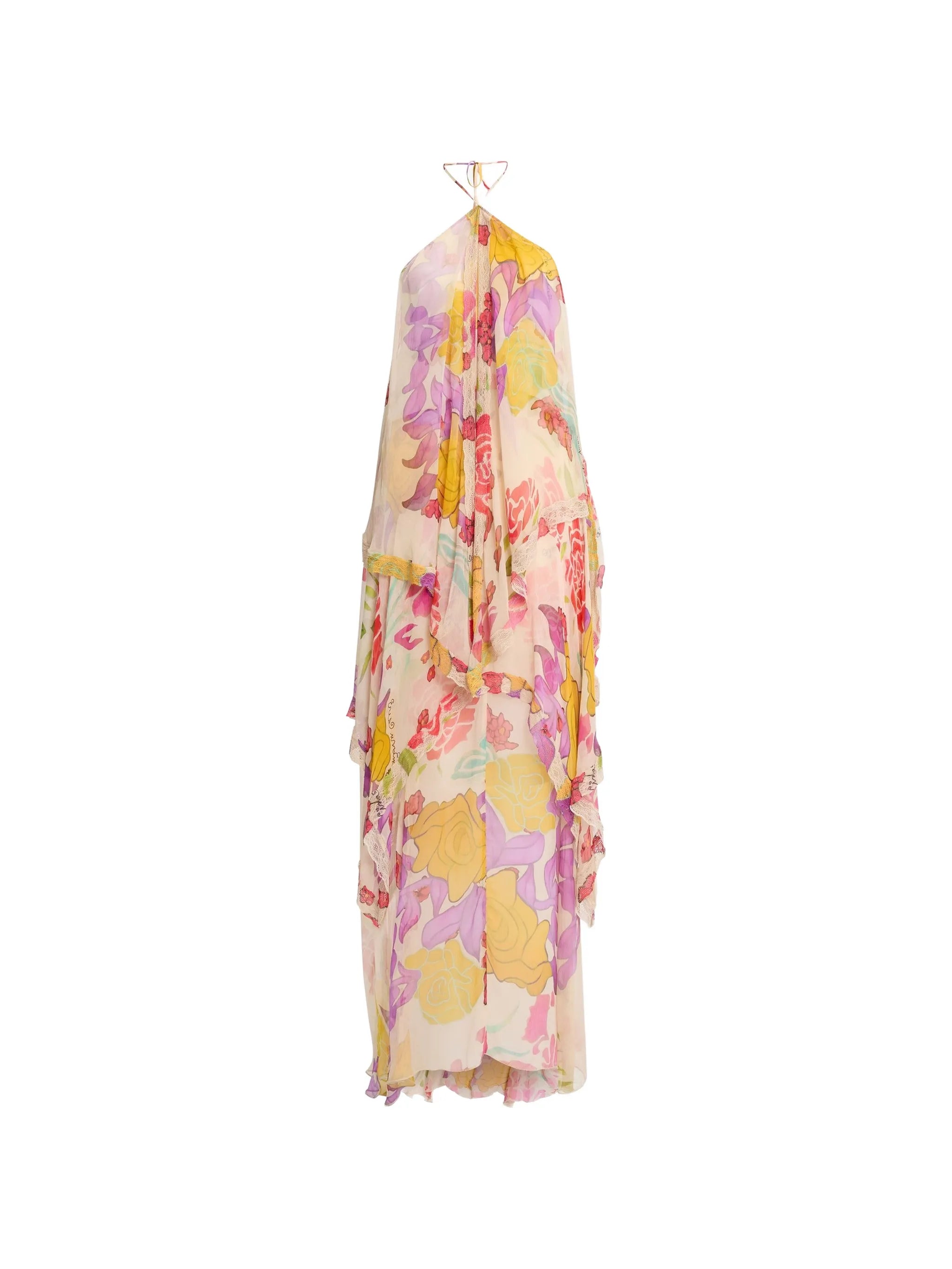 Flores silk chiffon long halter dress