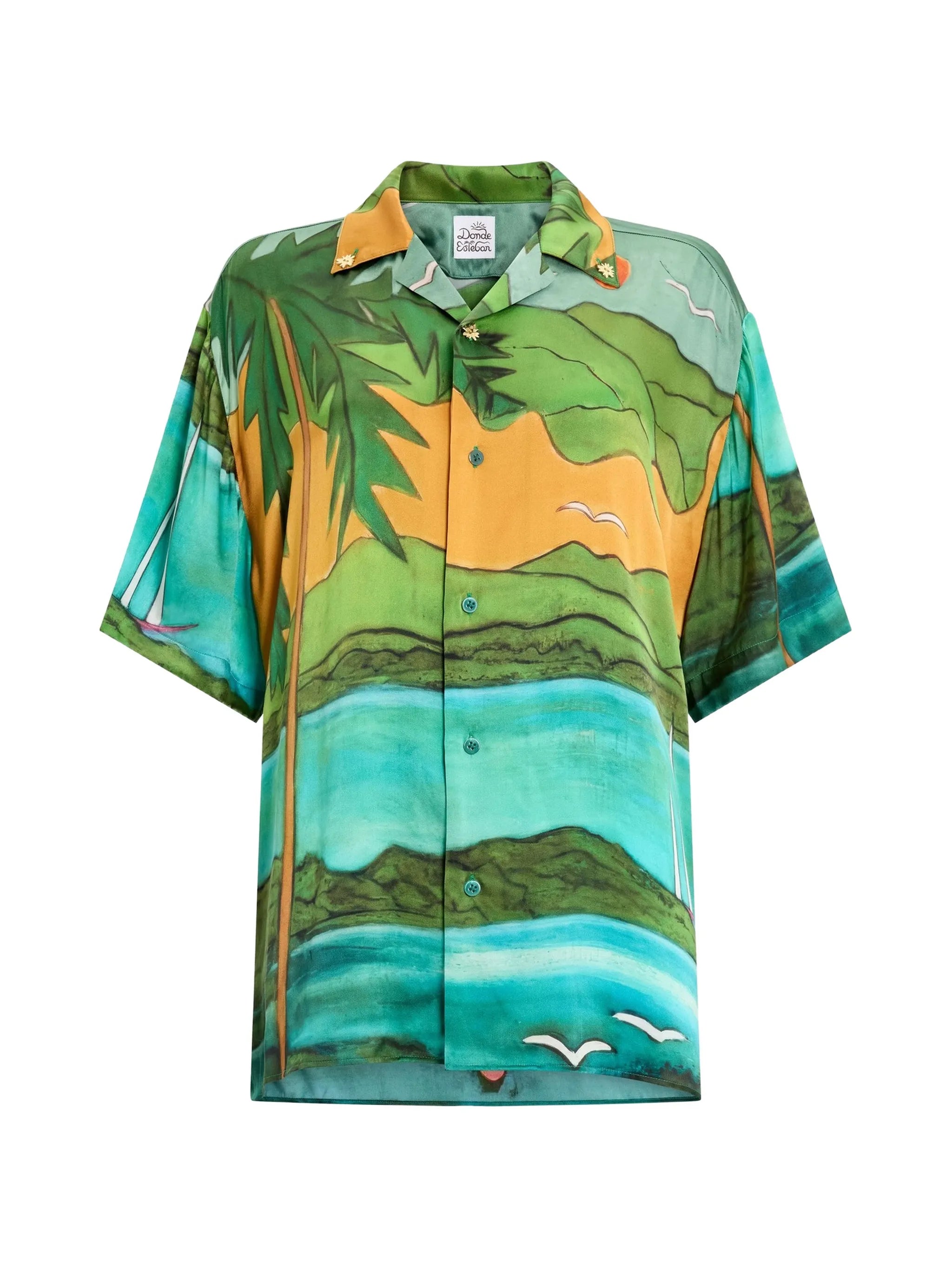 Magdalena silk satin short-sleeve shirt