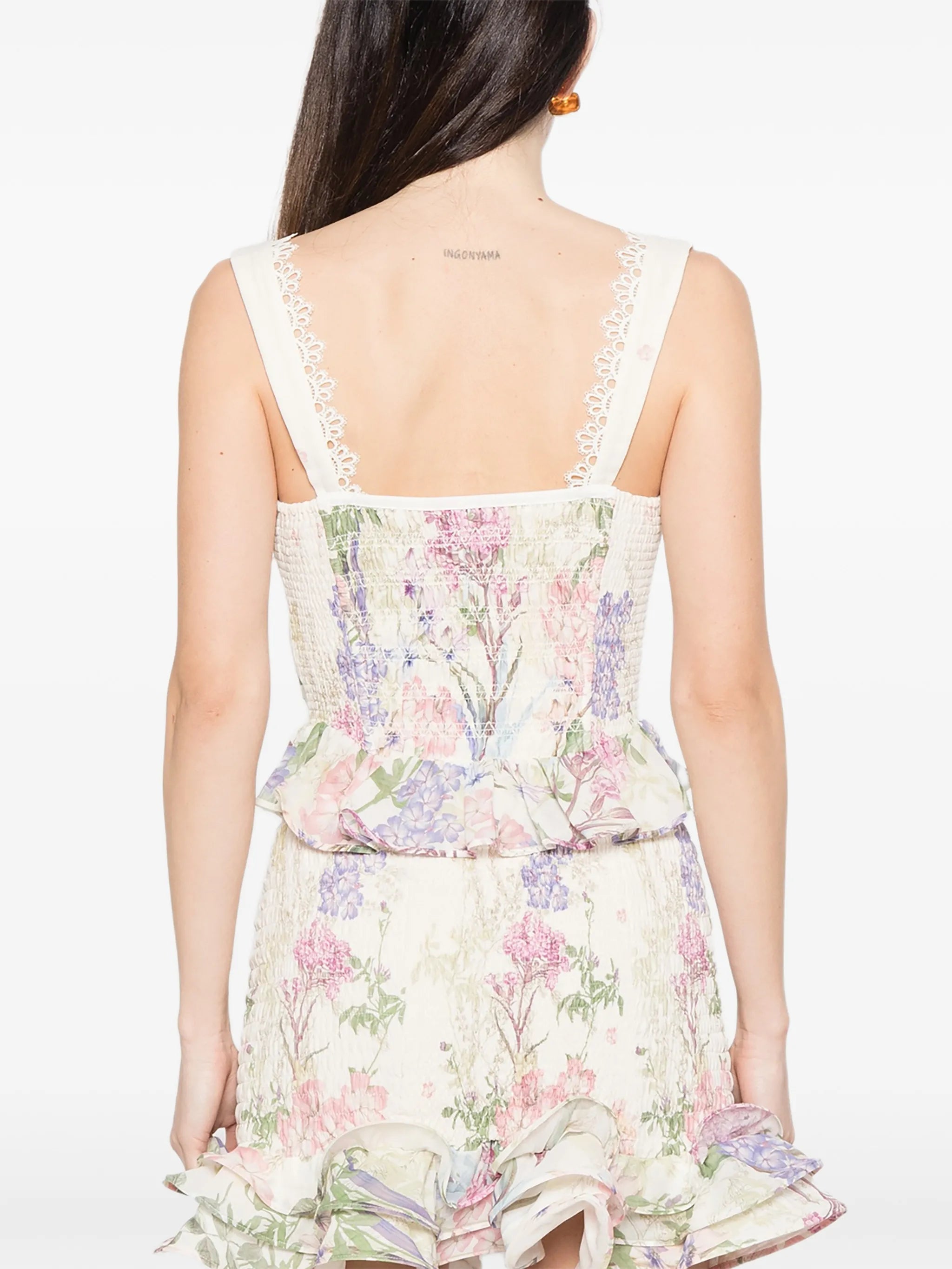 floral-print ruffled top