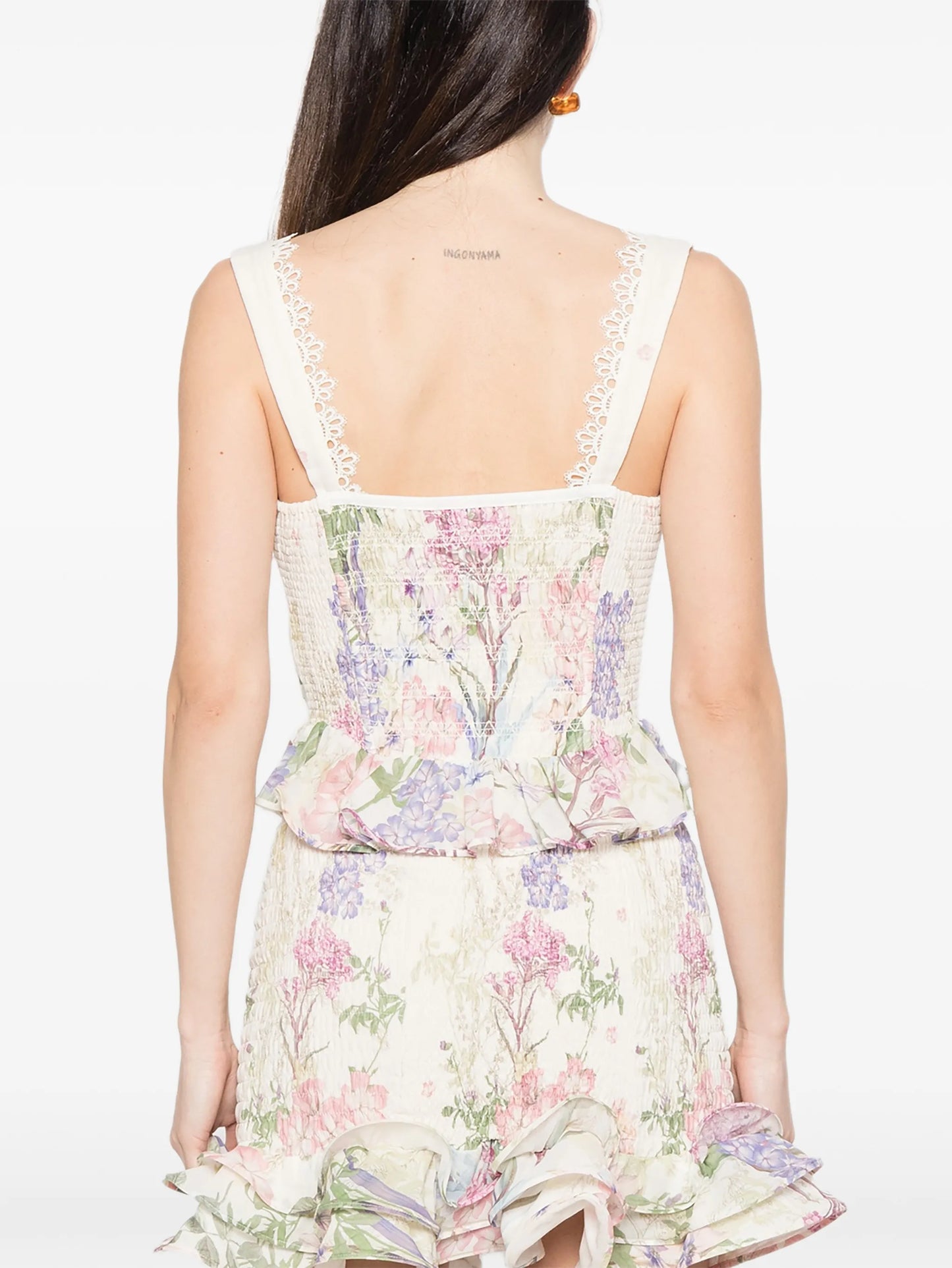 floral-print ruffled top