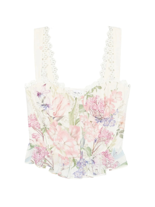 floral-print ruffled top
