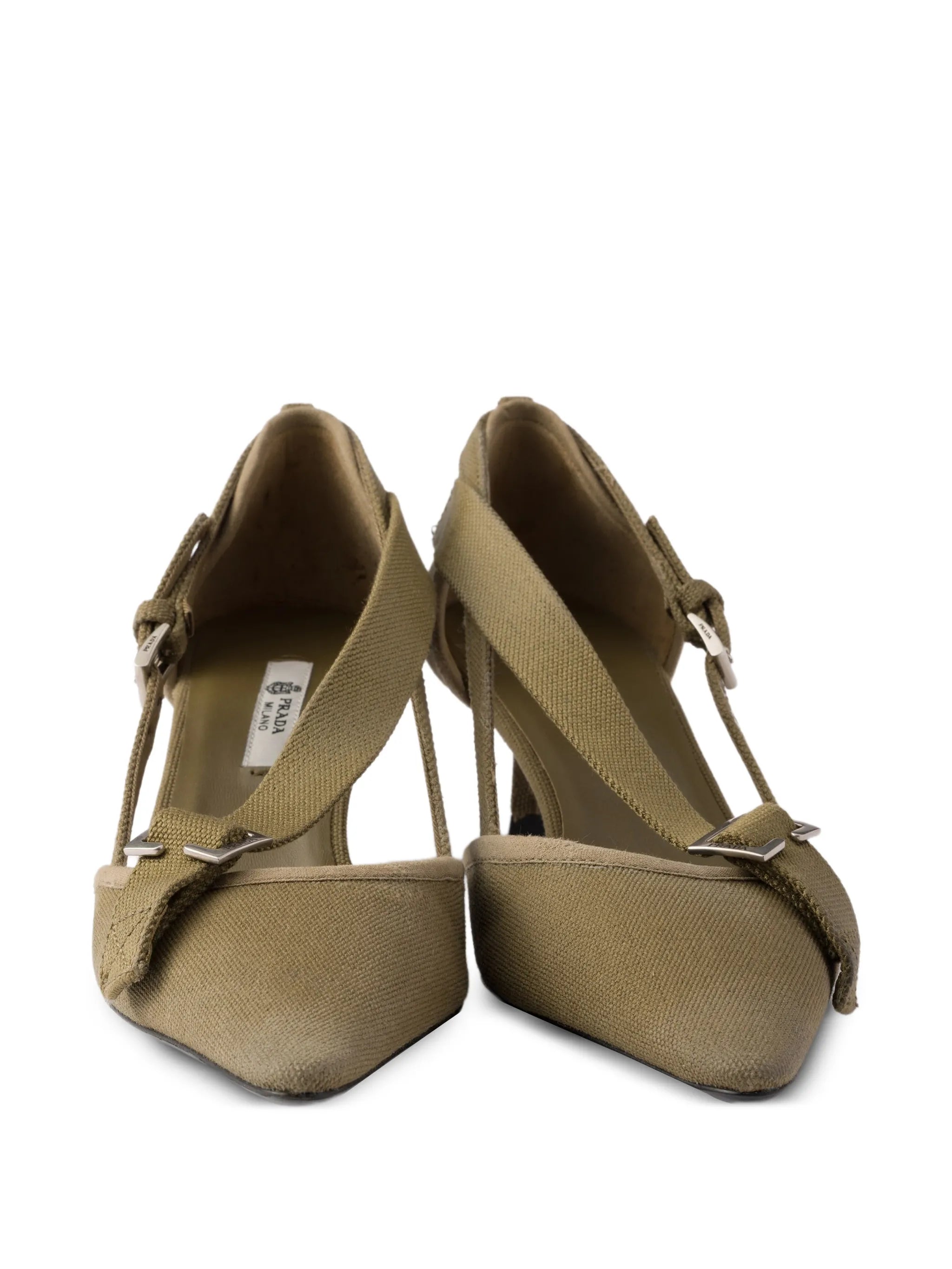 point-toe canvas heeled pumps