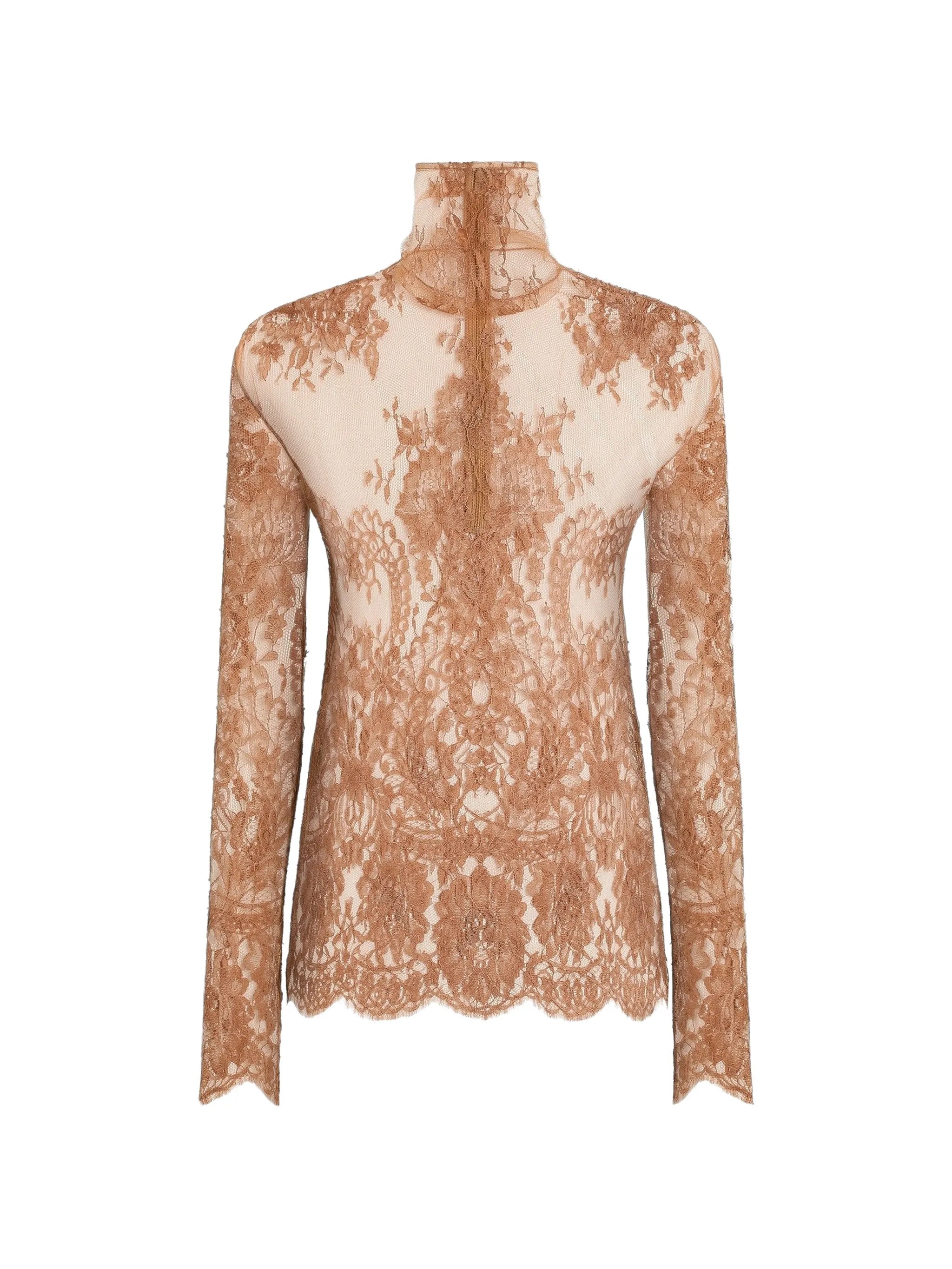 lace-panelled high-neck top