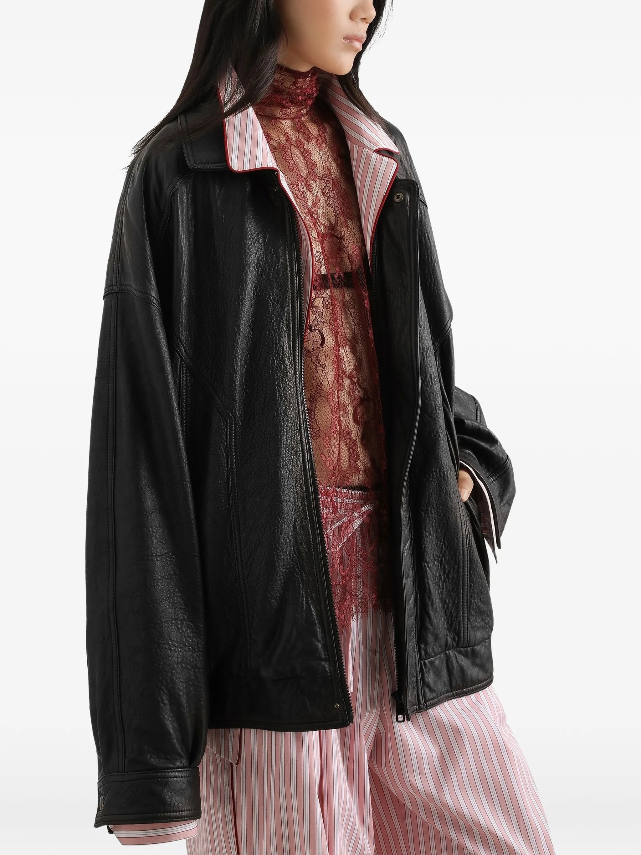 single-breasted leather jacket