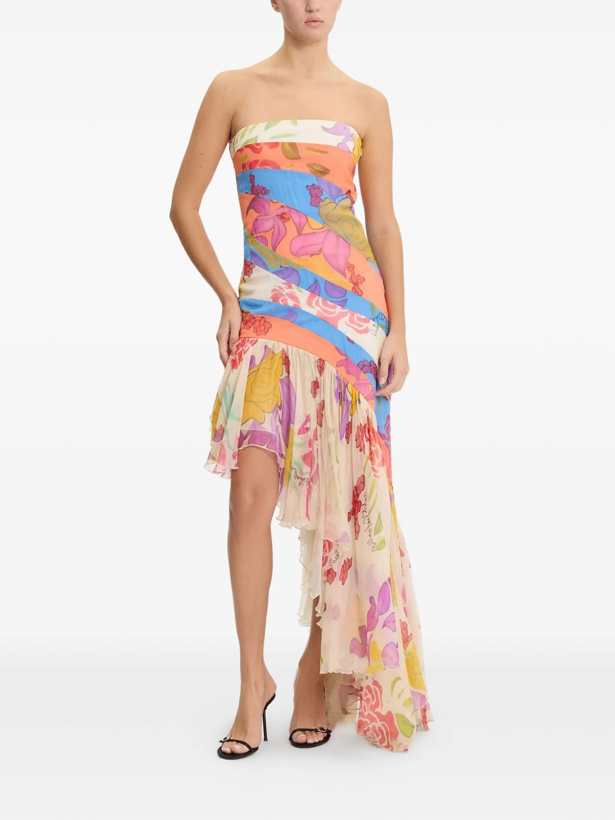 Flores strapless silk chiffon long dress