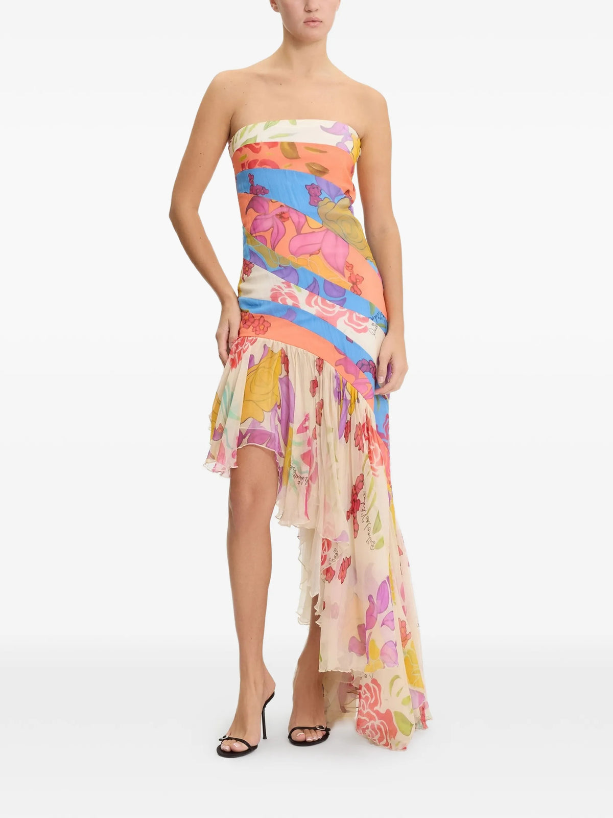 Flores strapless silk chiffon long dress