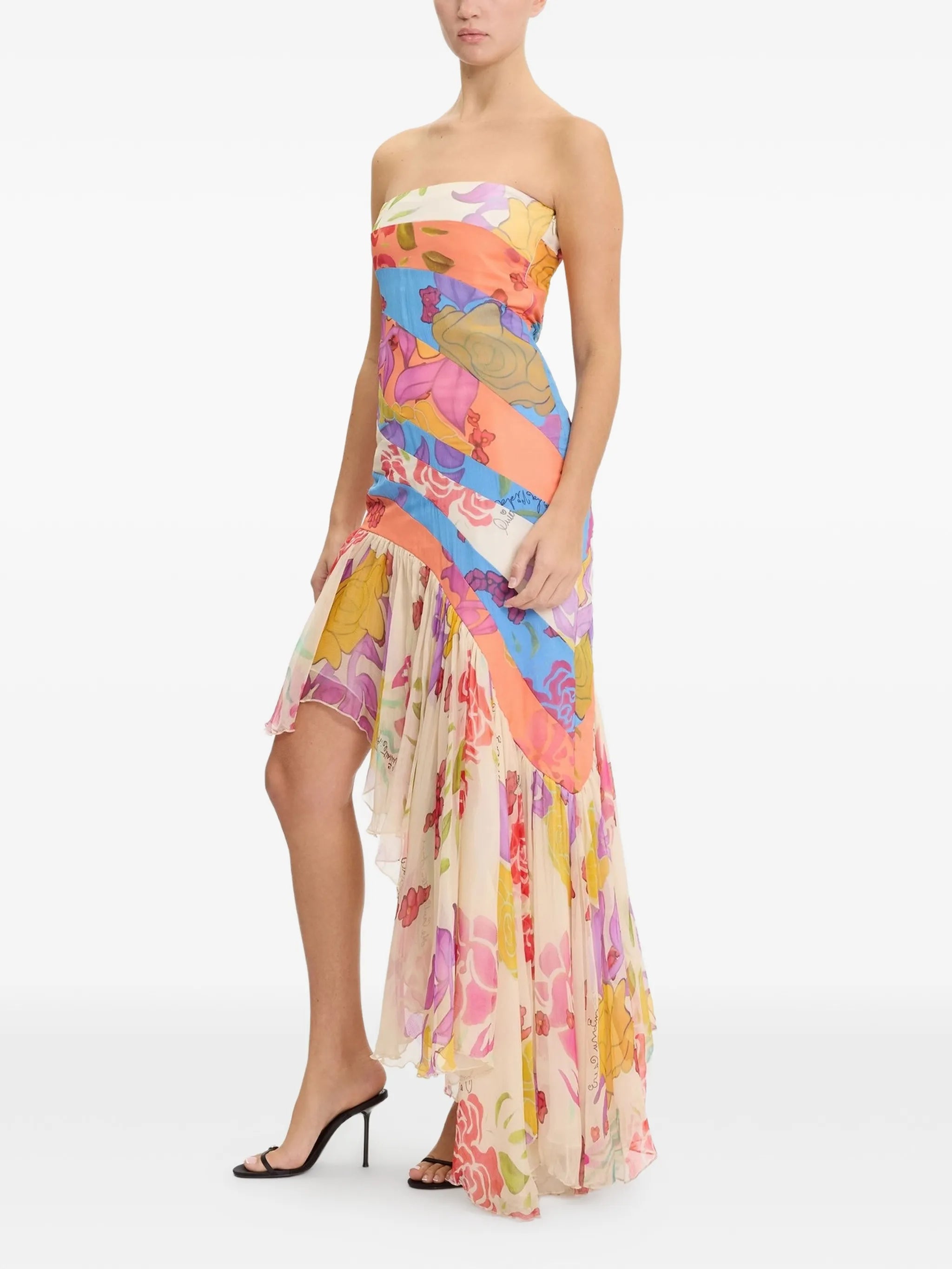 Flores strapless silk chiffon long dress