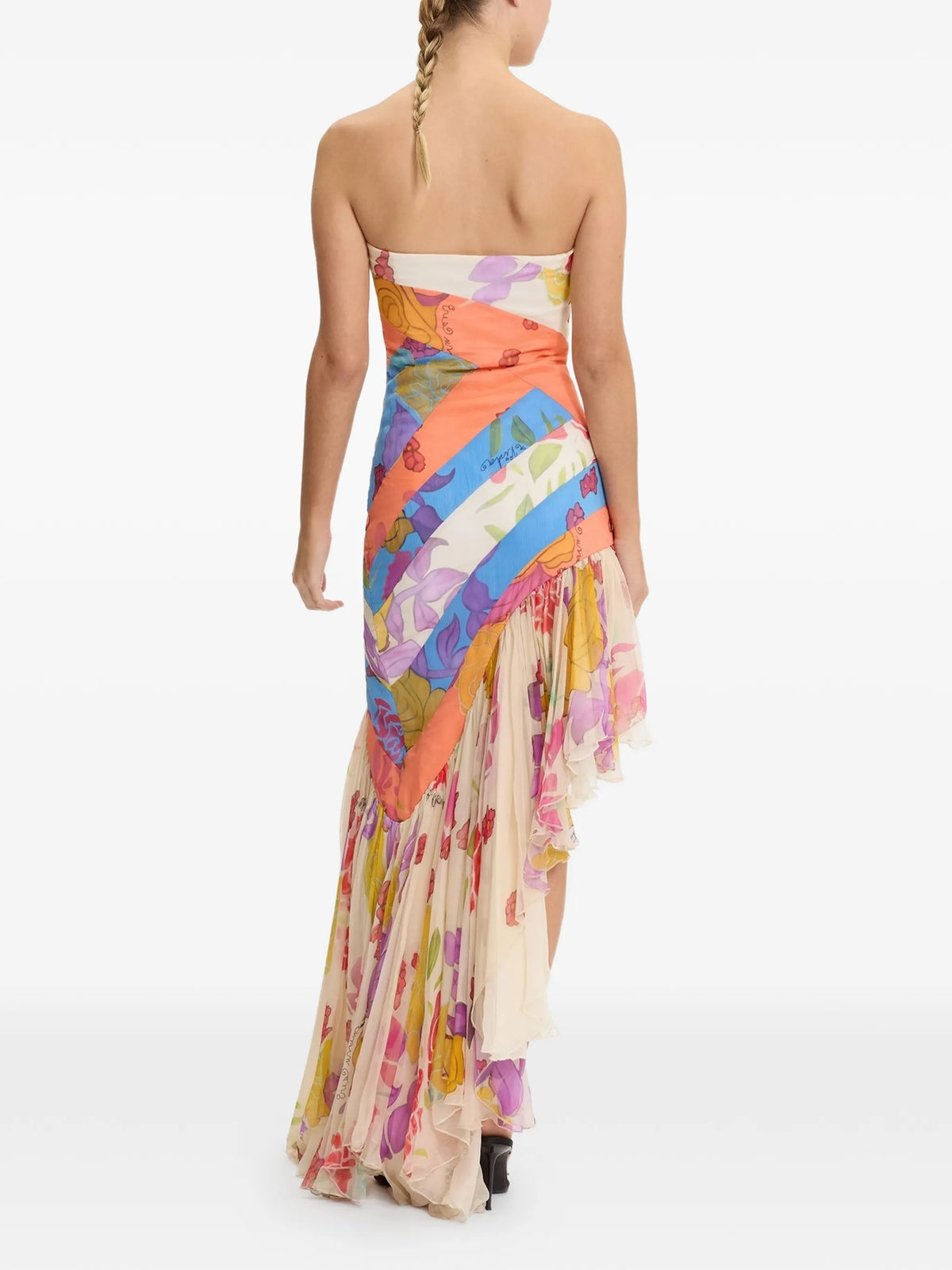 Flores strapless silk chiffon long dress
