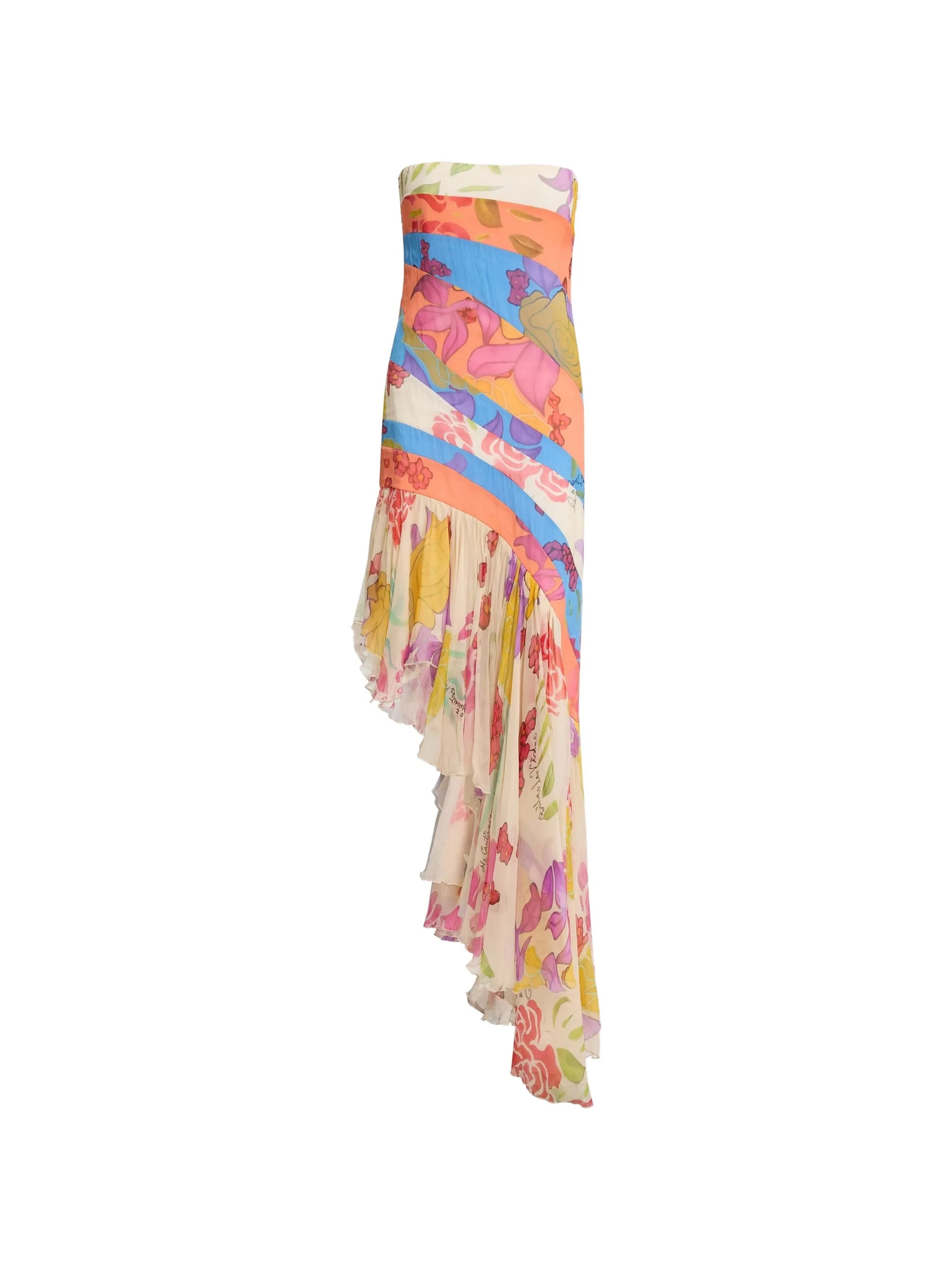 Flores strapless silk chiffon long dress