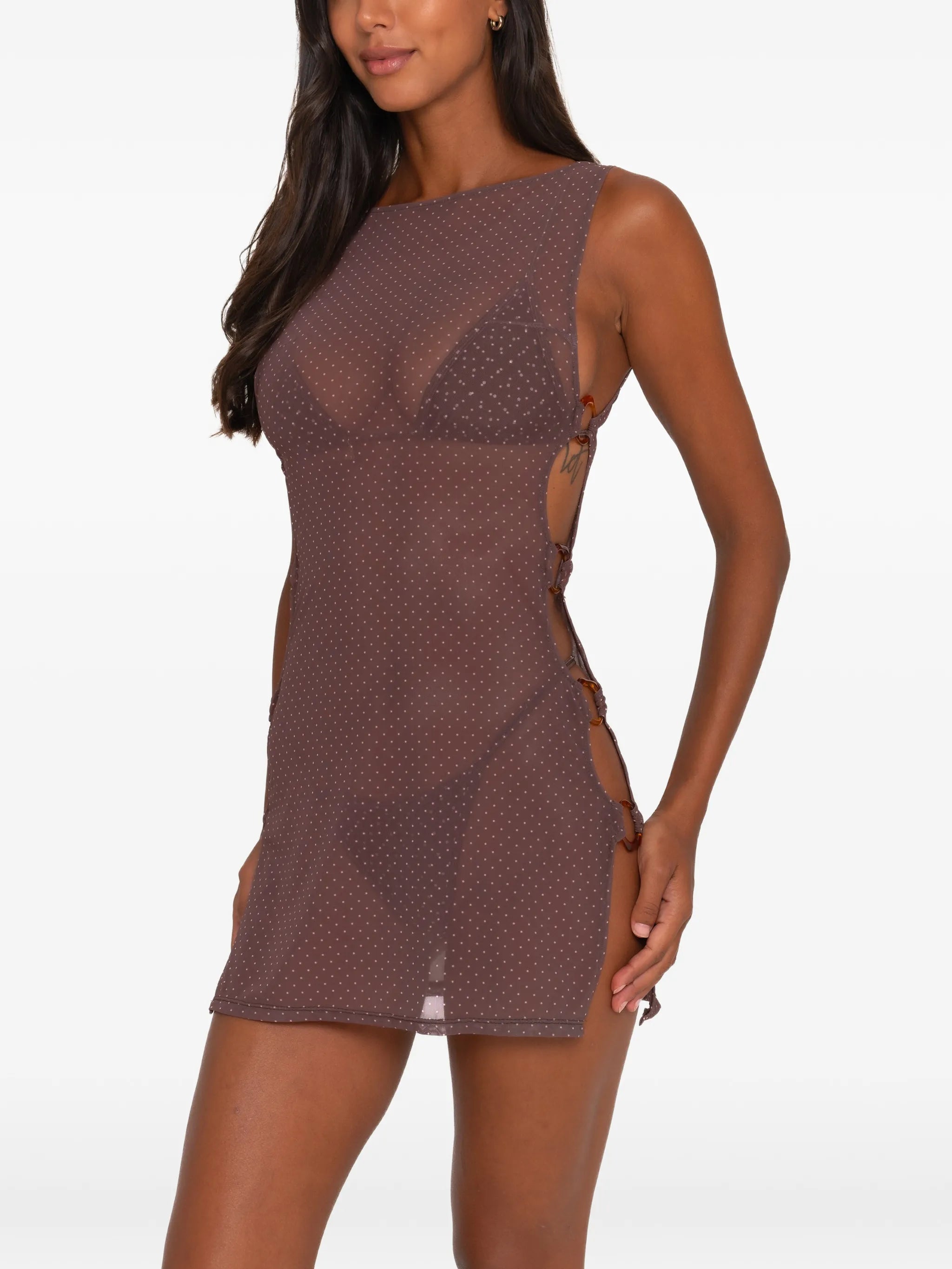 Moana polka-dot cut-out mini dress
