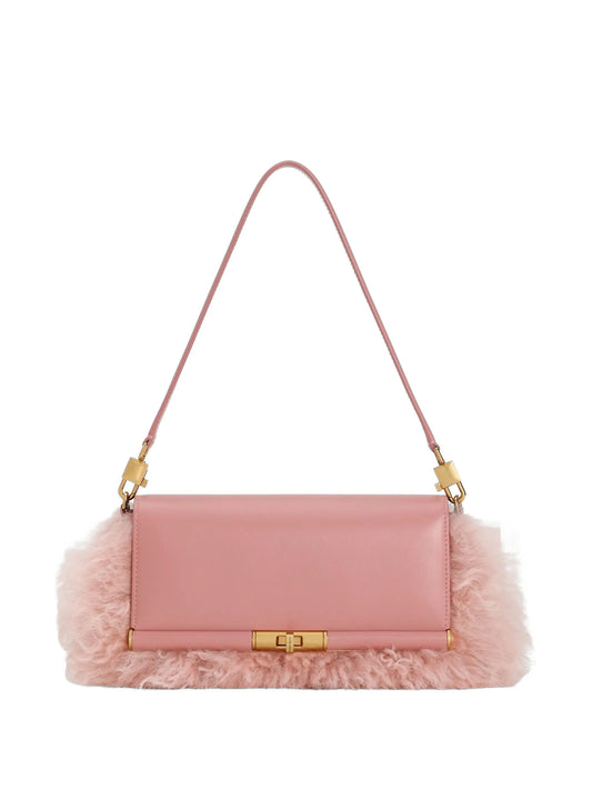 Marlene shearling and palmellato calfskin shoulder bag