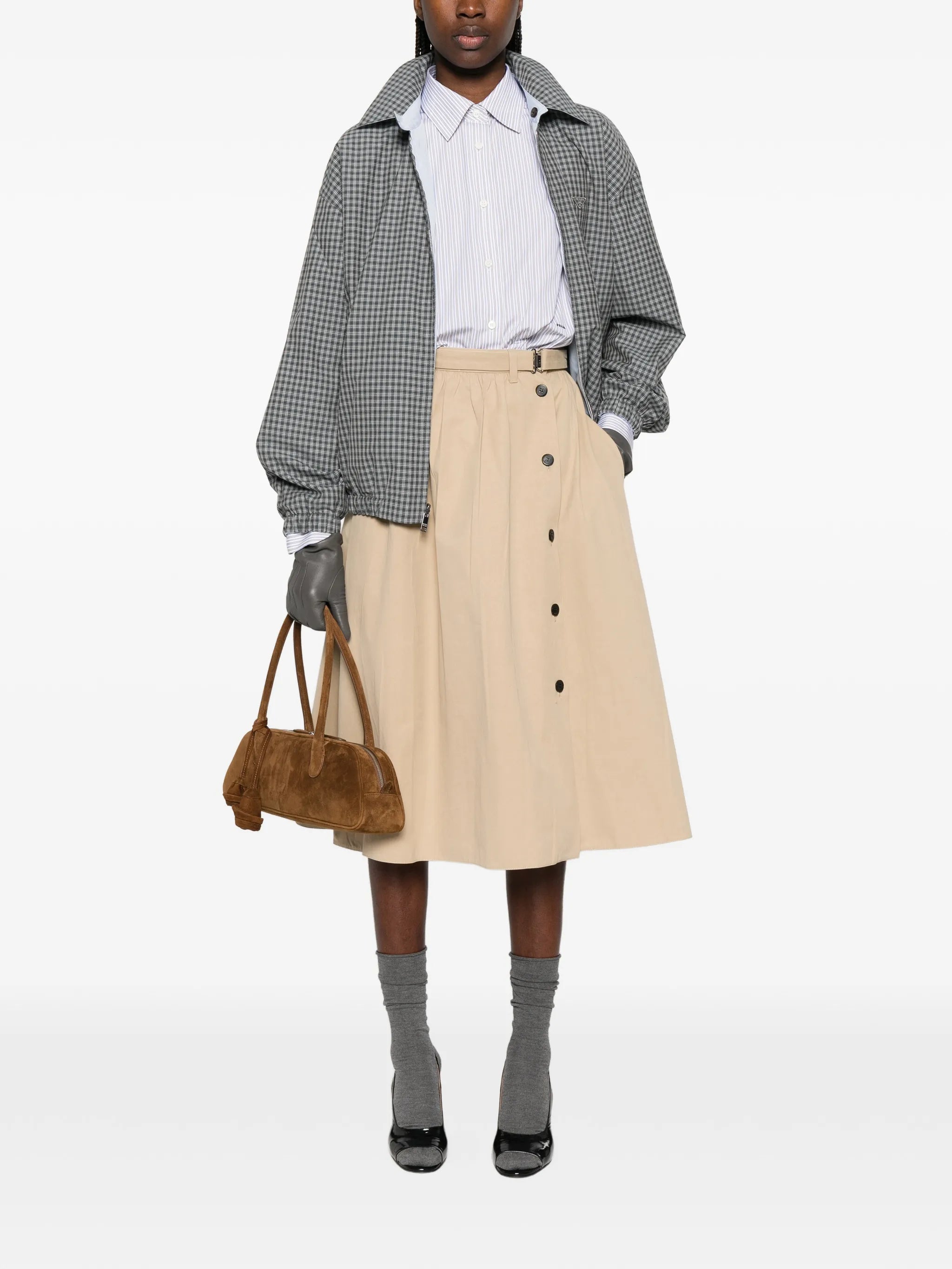 button belted midi skirt