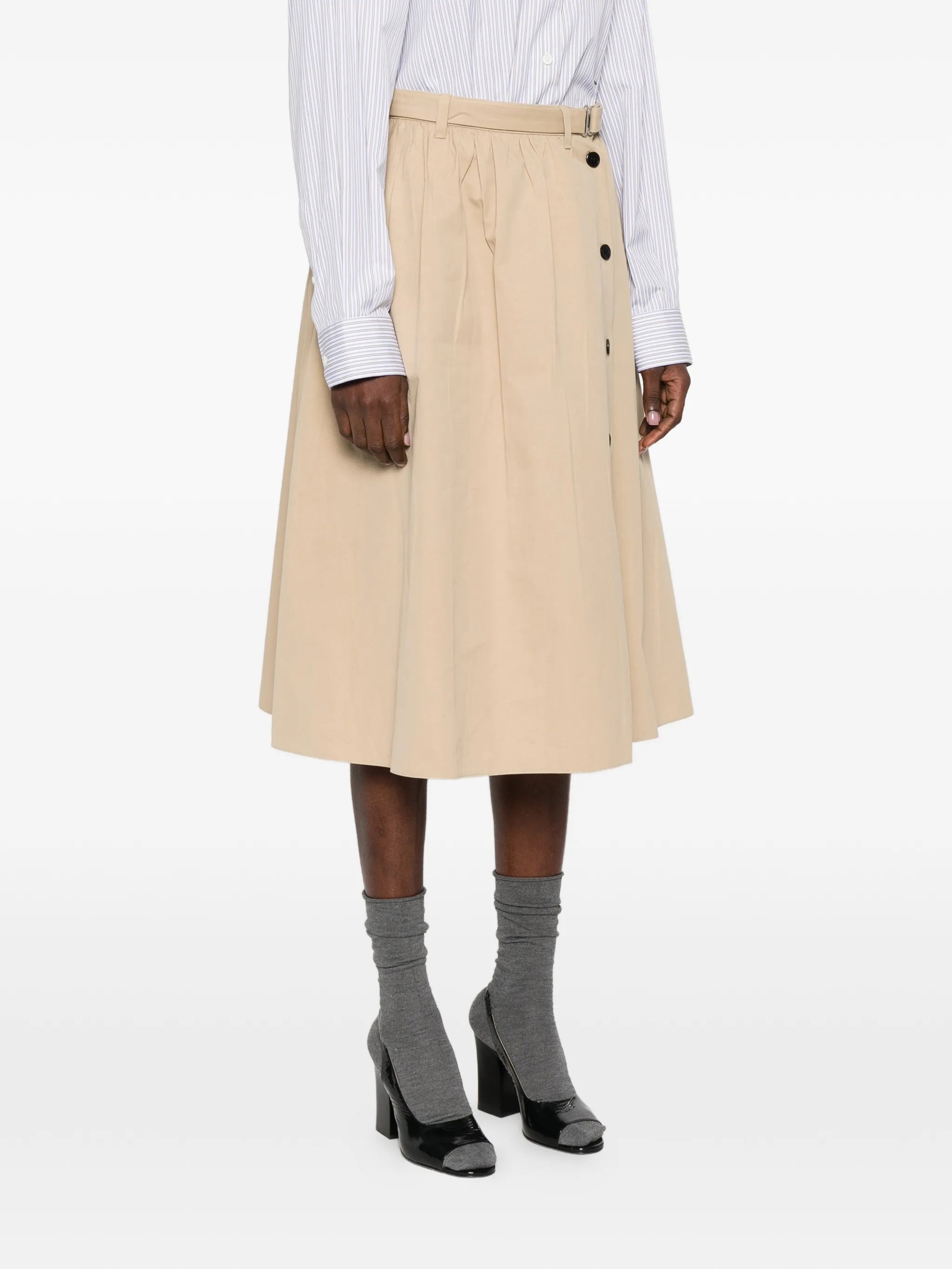 button belted midi skirt