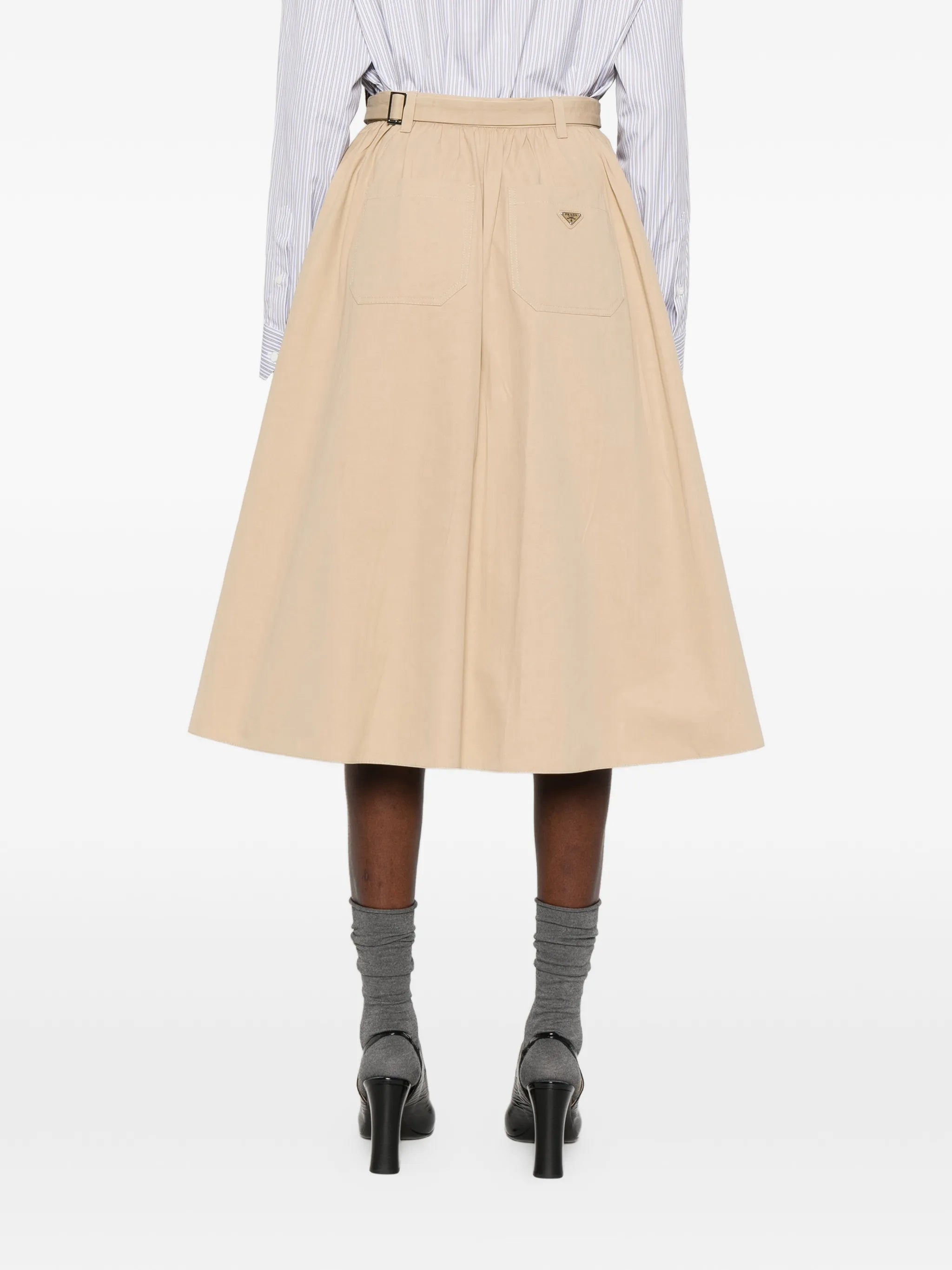 button belted midi skirt