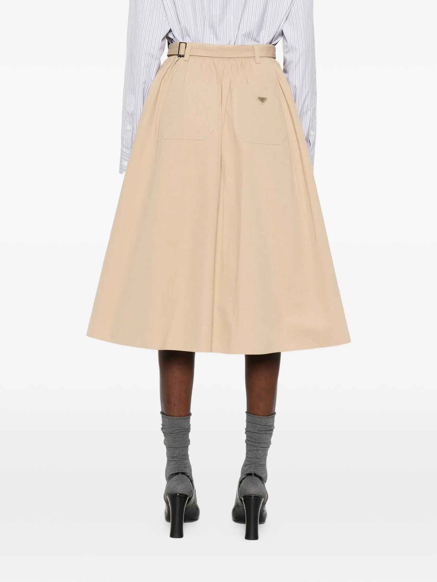 button belted midi skirt