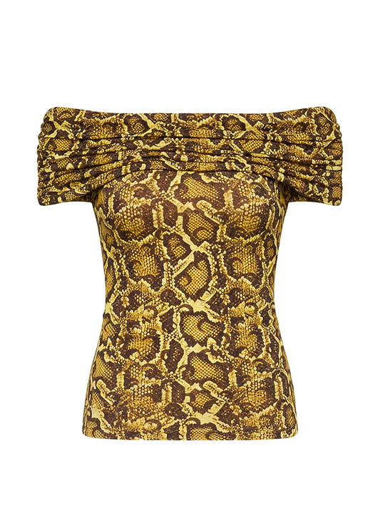 draped python-printed blouse