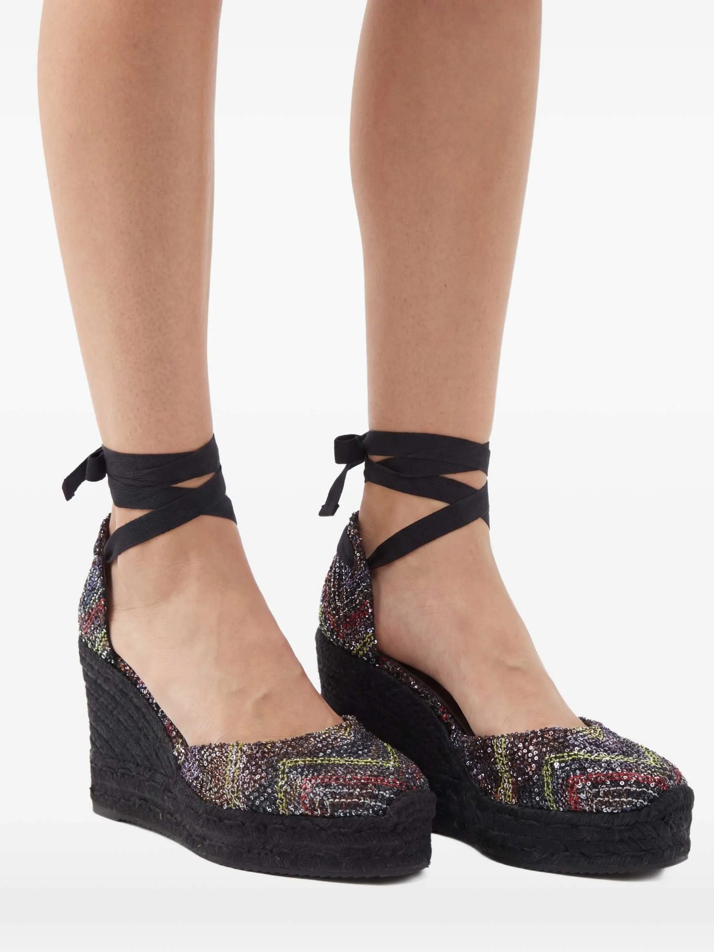 sequined wedge-heel espadrilles